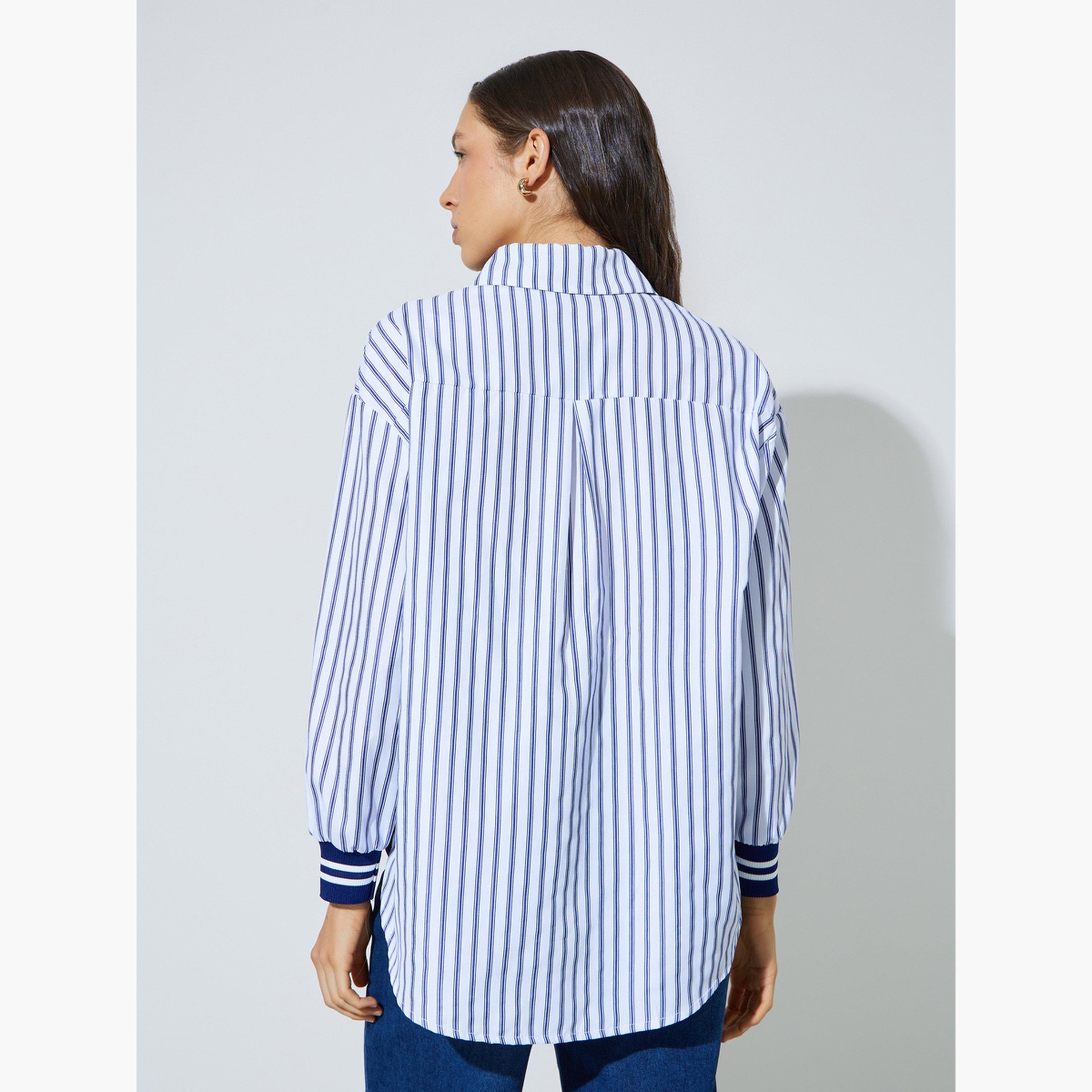 ستايلي - قميص بأكمام طويلة مخططة متعددة الألوان بأساور مضلعة-women-clothing-shirtsandblouses-shirts-image-4