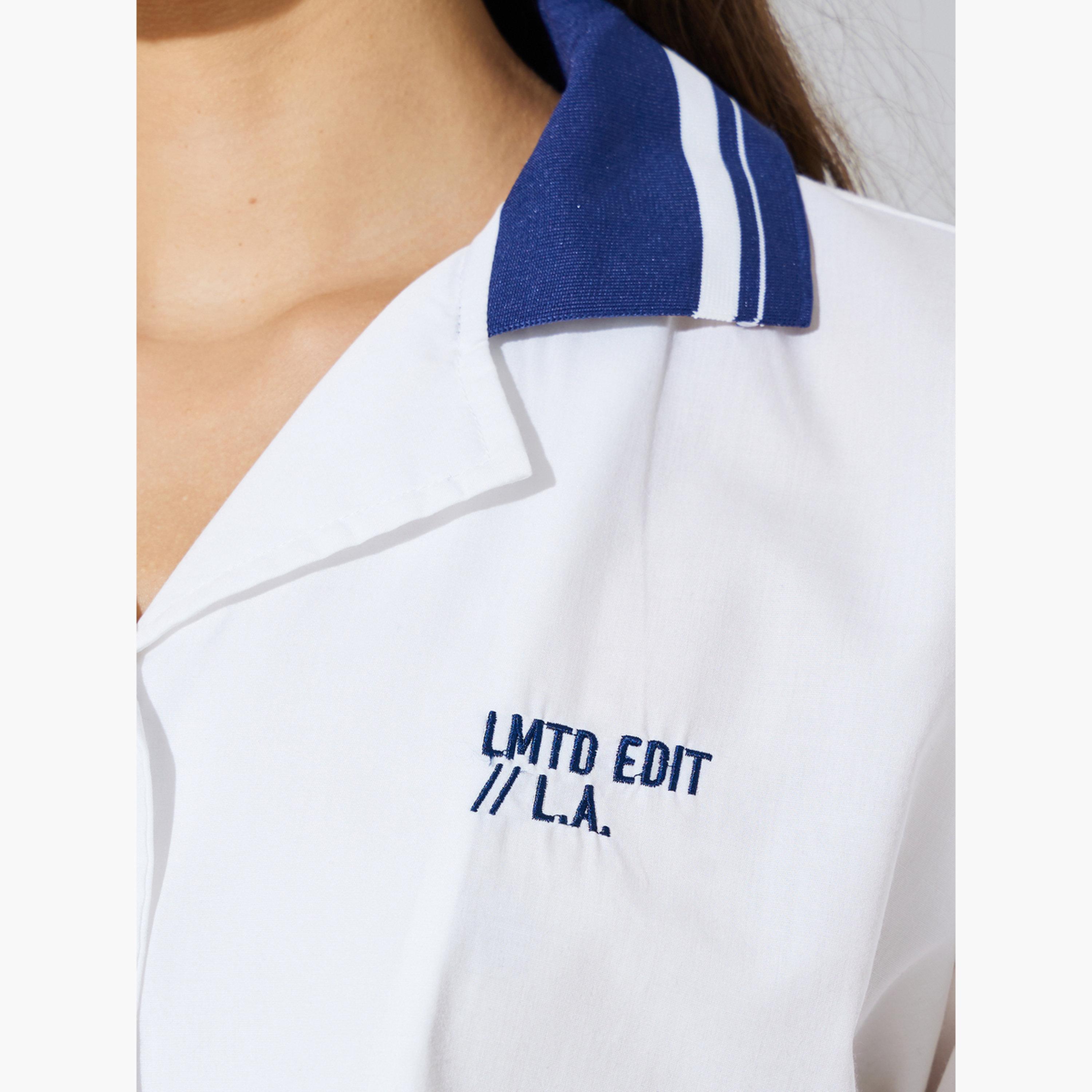 Styli Off-White Short Sleeve Contrast Collar Shirt-women-clothing-shirtsandblouses-shirts-image-5