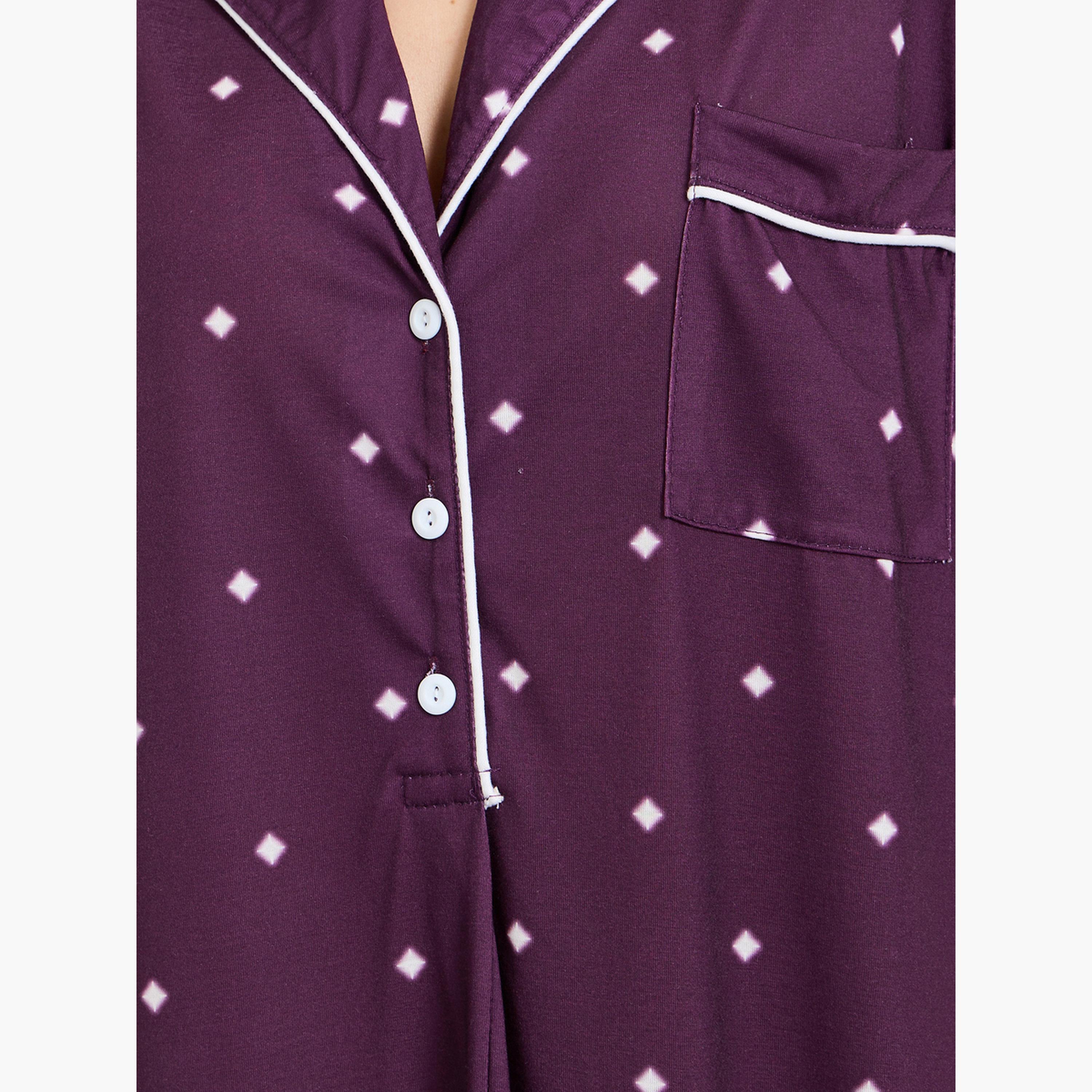 قميص نوم بنمط منقط بحواف محددة بلون متباين-women-clothing-nightwear-nighties-image-5