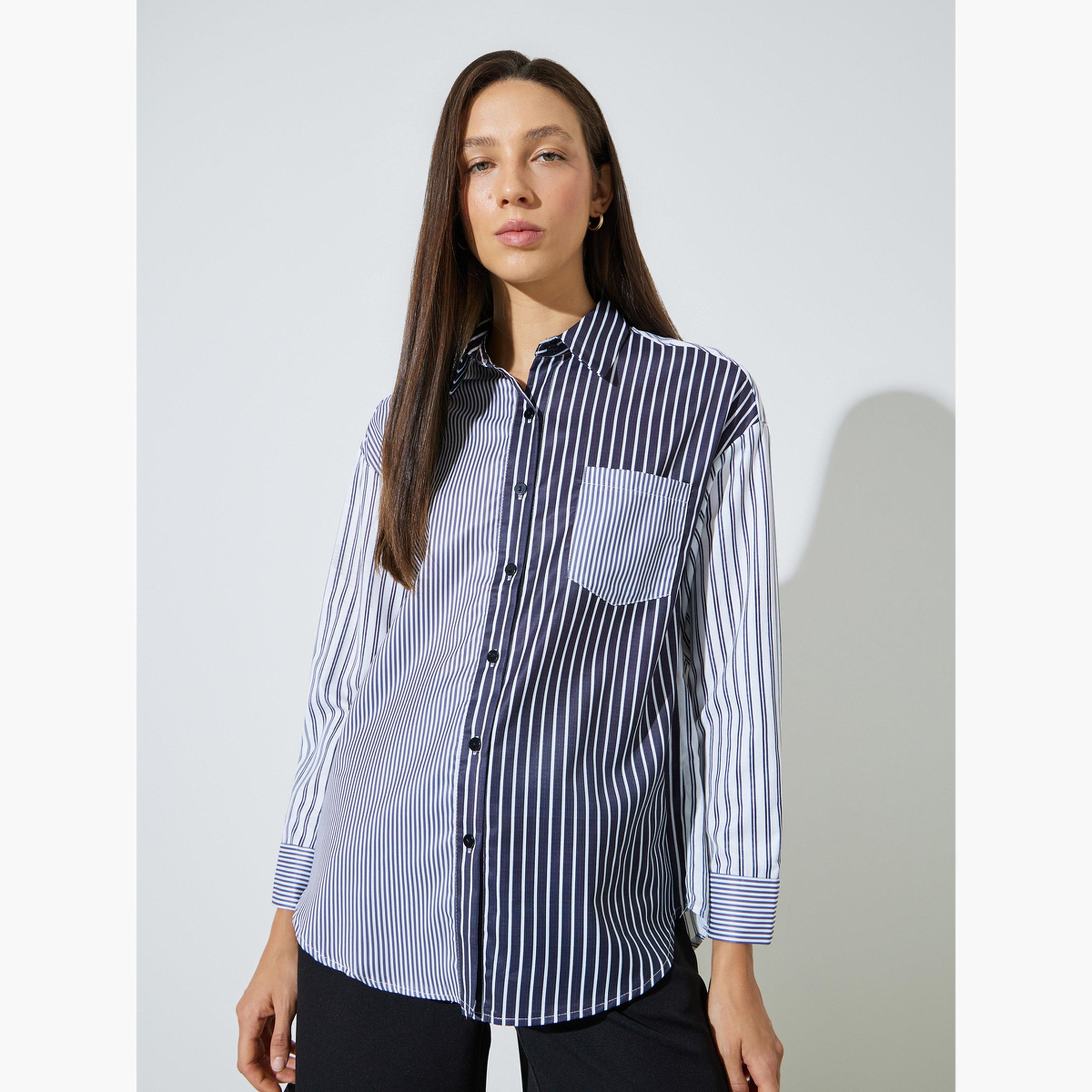 ستايلي - قميص أسود مخطط واسع-women-clothing-shirtsandblouses-shirts-image-1