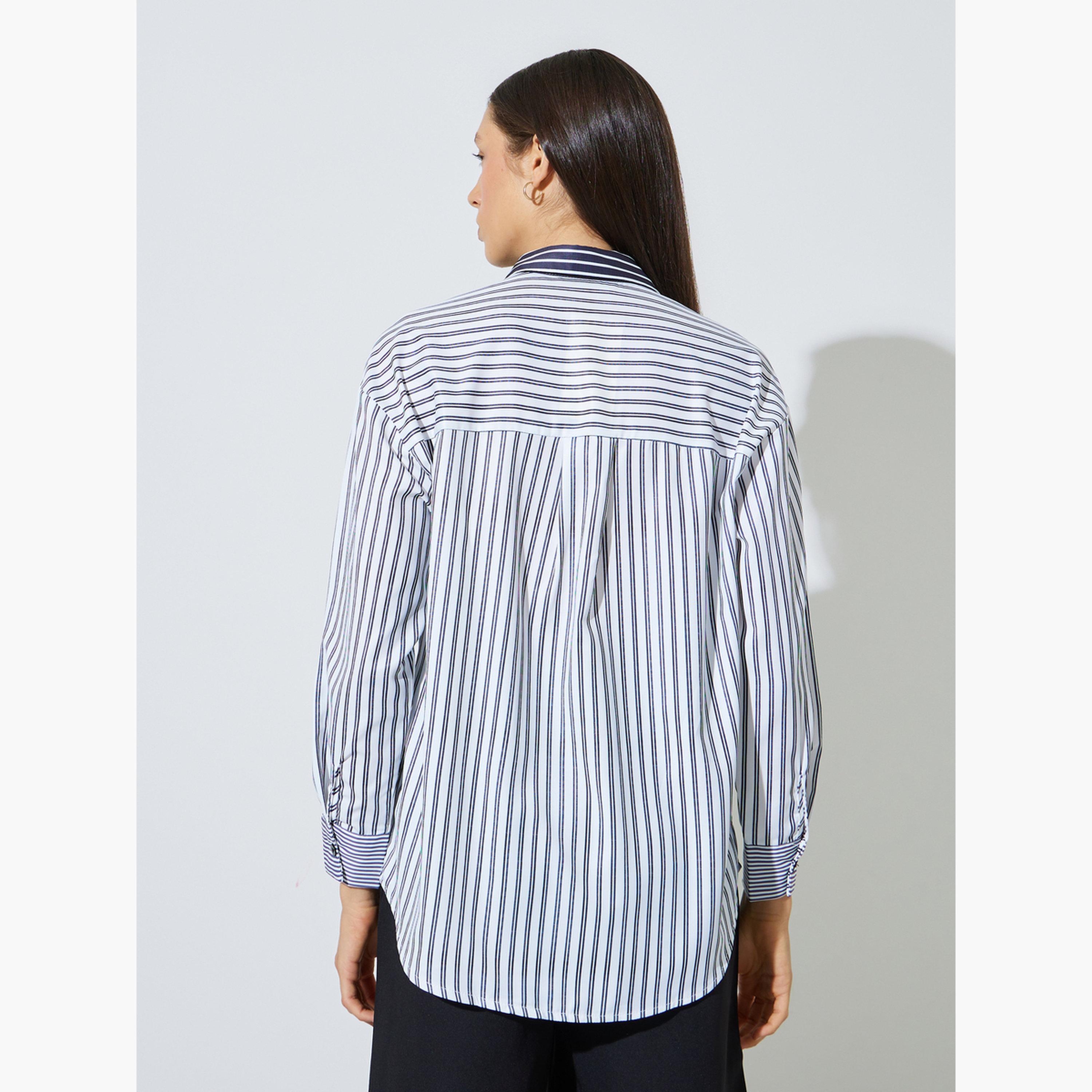 ستايلي - قميص أسود مخطط واسع-women-clothing-shirtsandblouses-shirts-image-4