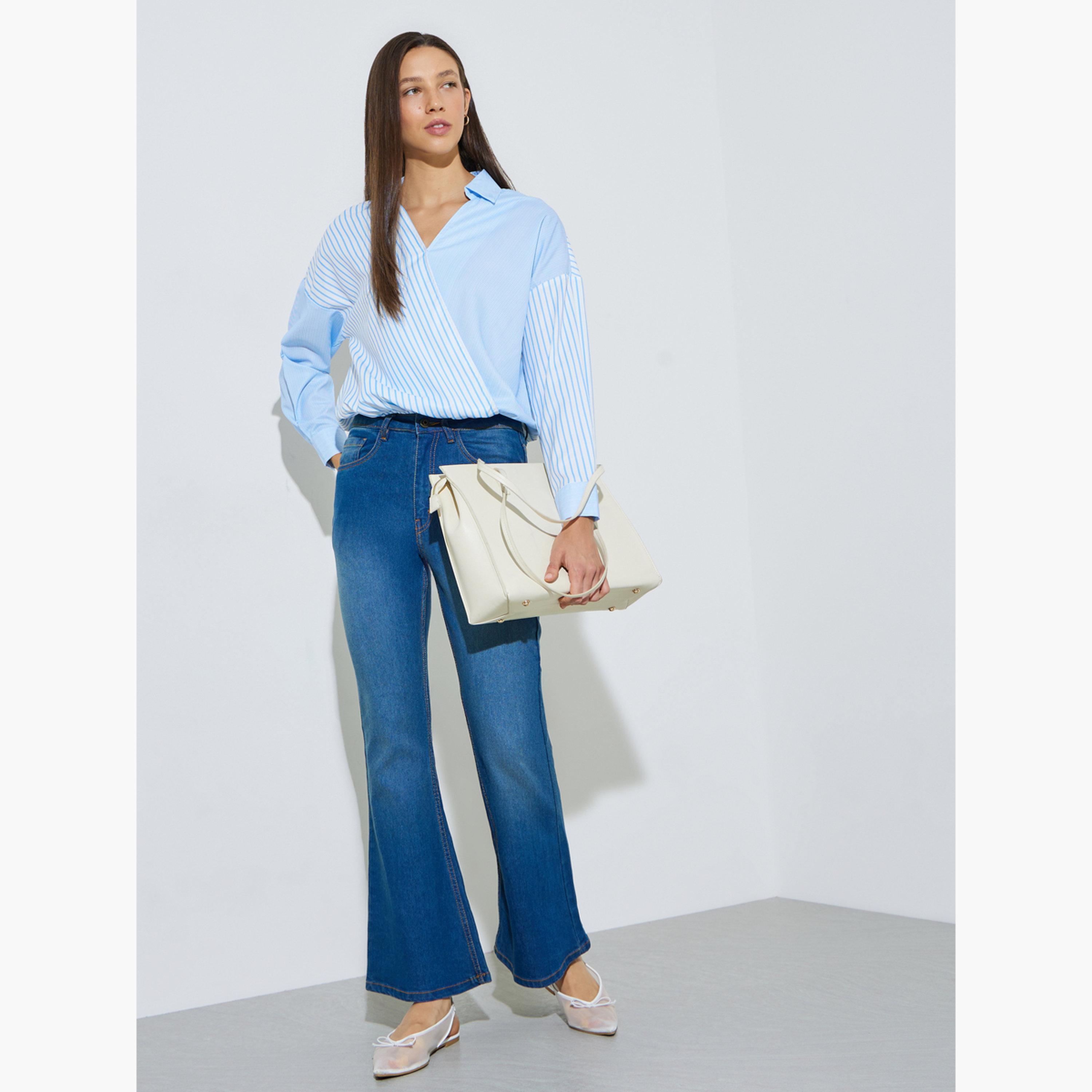 ستايلي - قميص أزرق فاتح مخطط ملفوف من الأمام-women-clothing-shirtsandblouses-blouses-image-2
