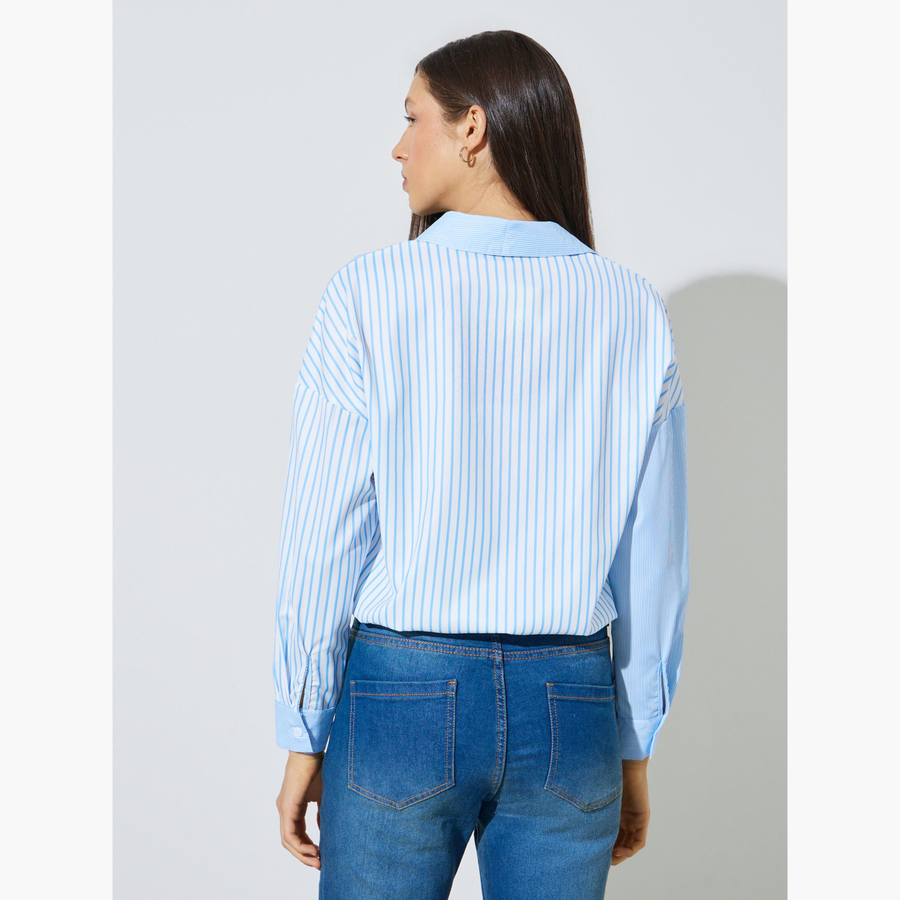 ستايلي - قميص أزرق فاتح مخطط ملفوف من الأمام-women-clothing-shirtsandblouses-blouses-image-4