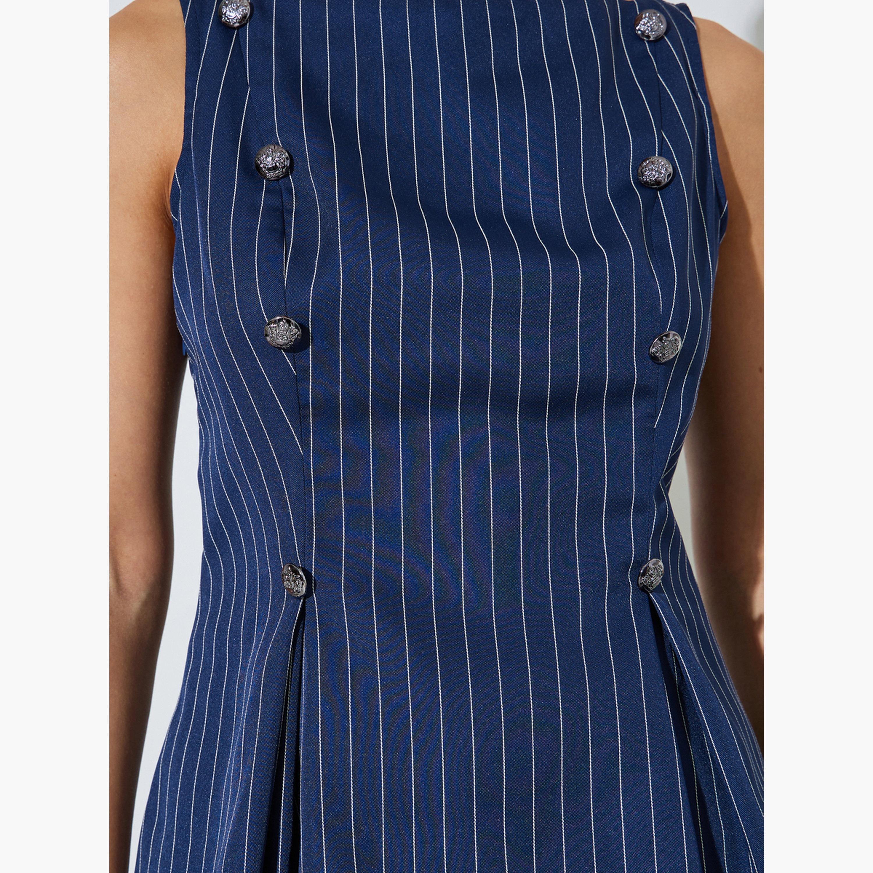 Styli Navy Blue Striped Sleeveless Peplum Top-women-clothing-shirtsandblouses-blouses-image-5