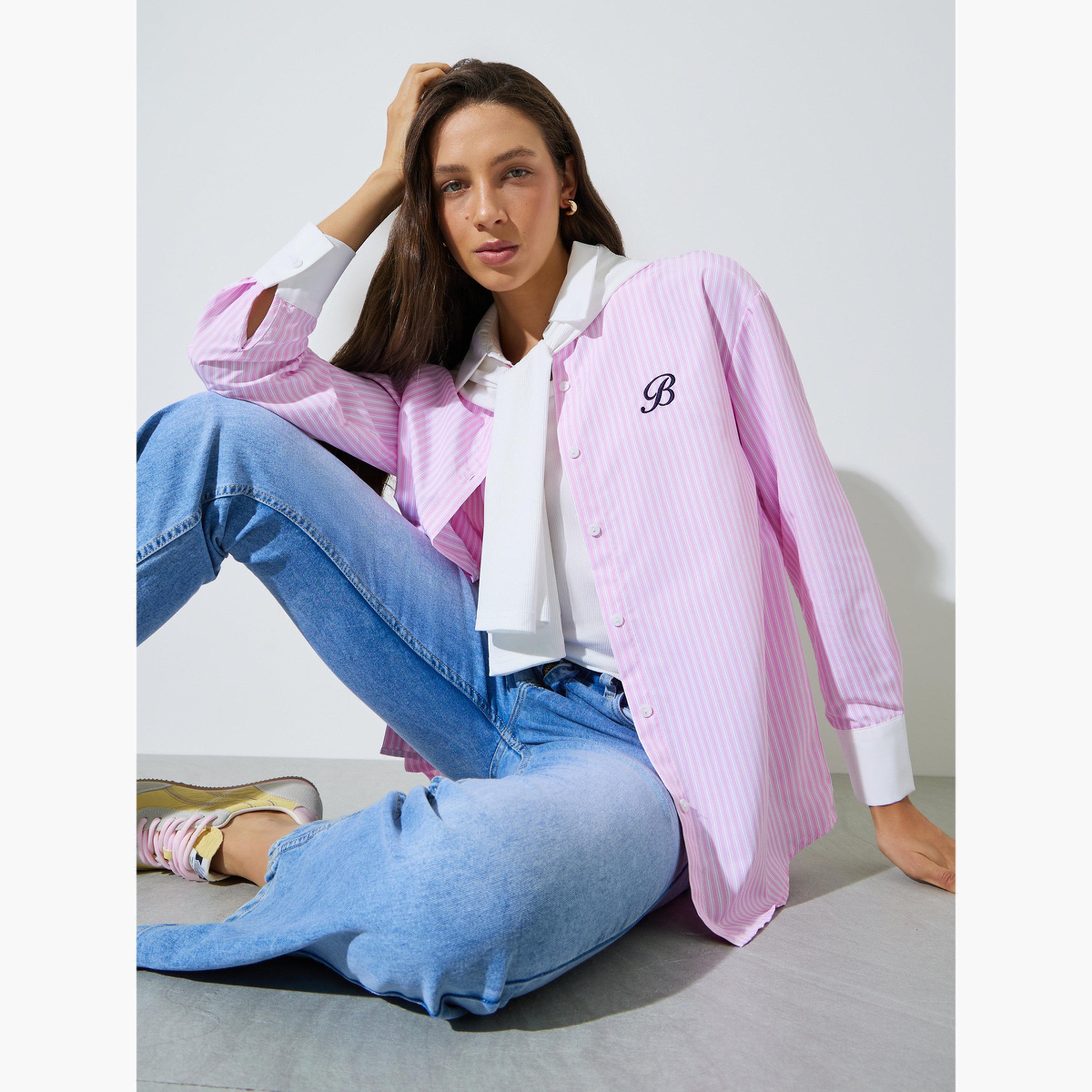 قميص واسع طويل ومخطط-women-clothing-shirtsandblouses-shirts-image-3