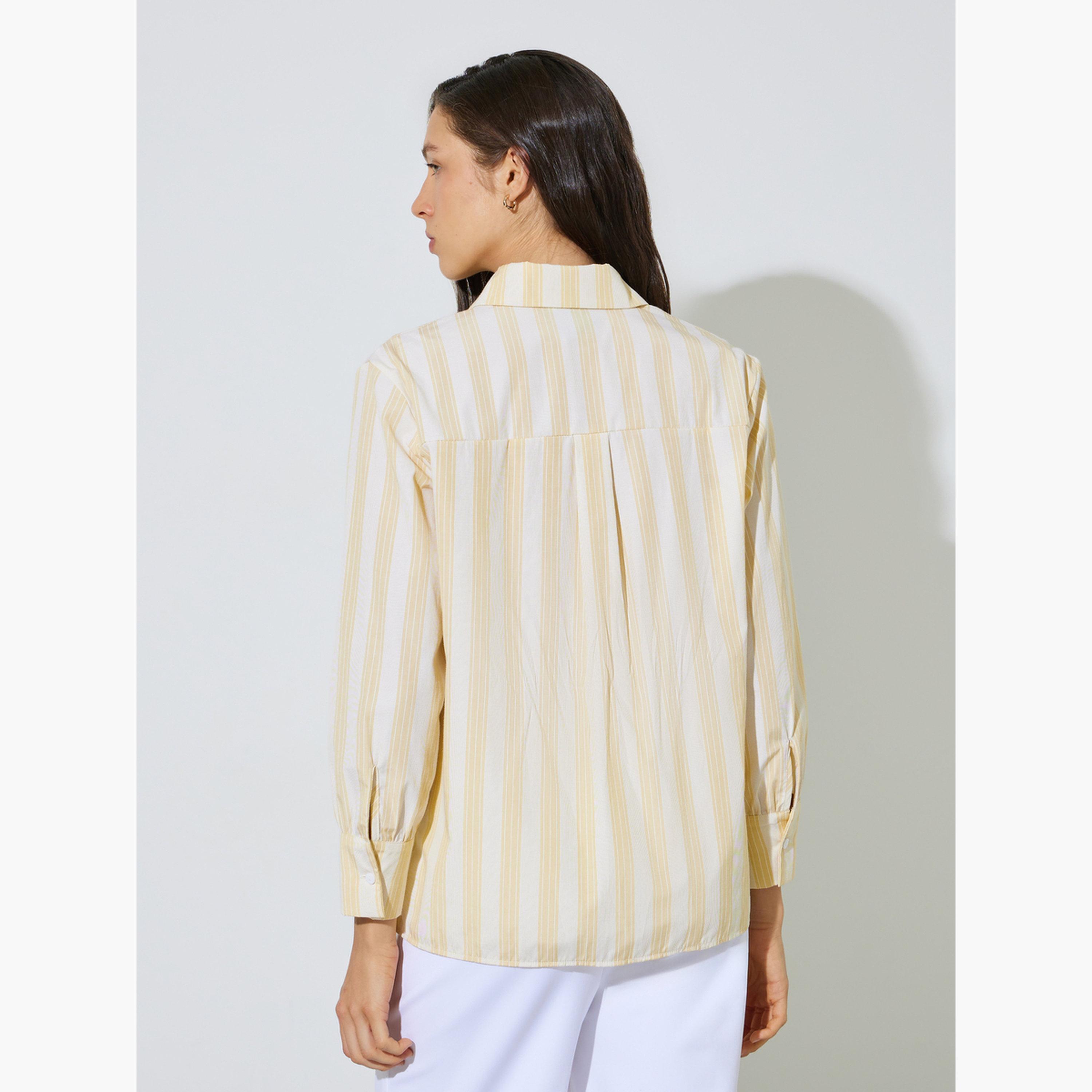 Styli Yellow Striped Longline Shirt-women-clothing-shirtsandblouses-shirts-image-4