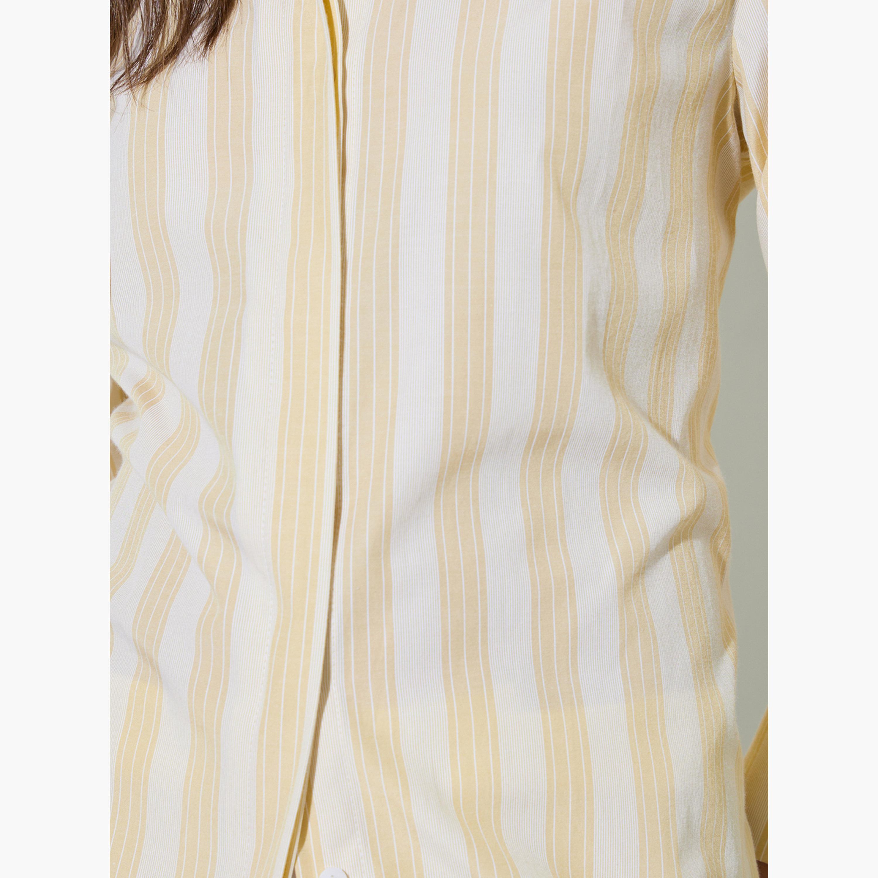 Styli Yellow Striped Longline Shirt-women-clothing-shirtsandblouses-shirts-image-5