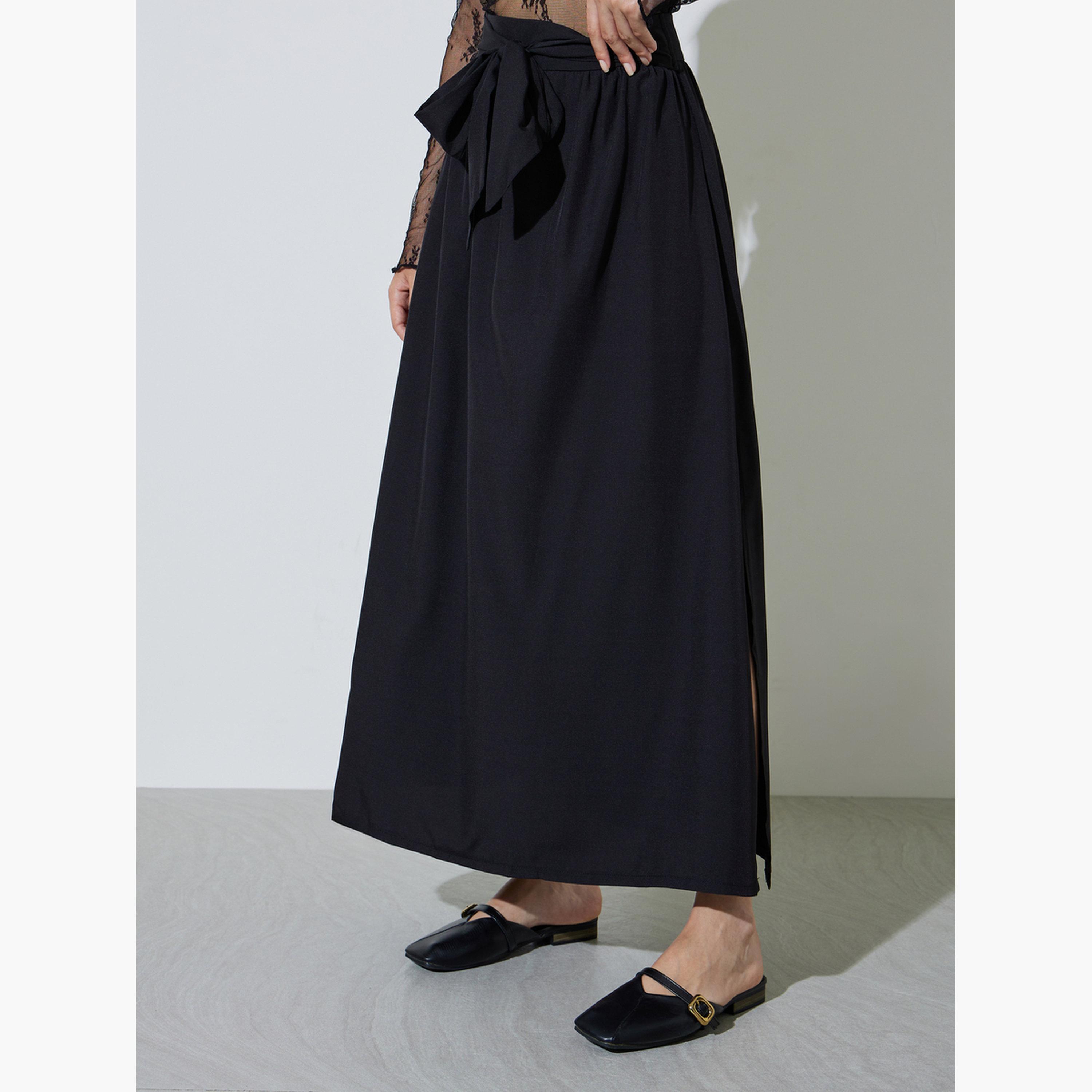 Take Two Black Tie-Waist Maxi Skirt with Side Slit-women-clothing-skirts-image-1