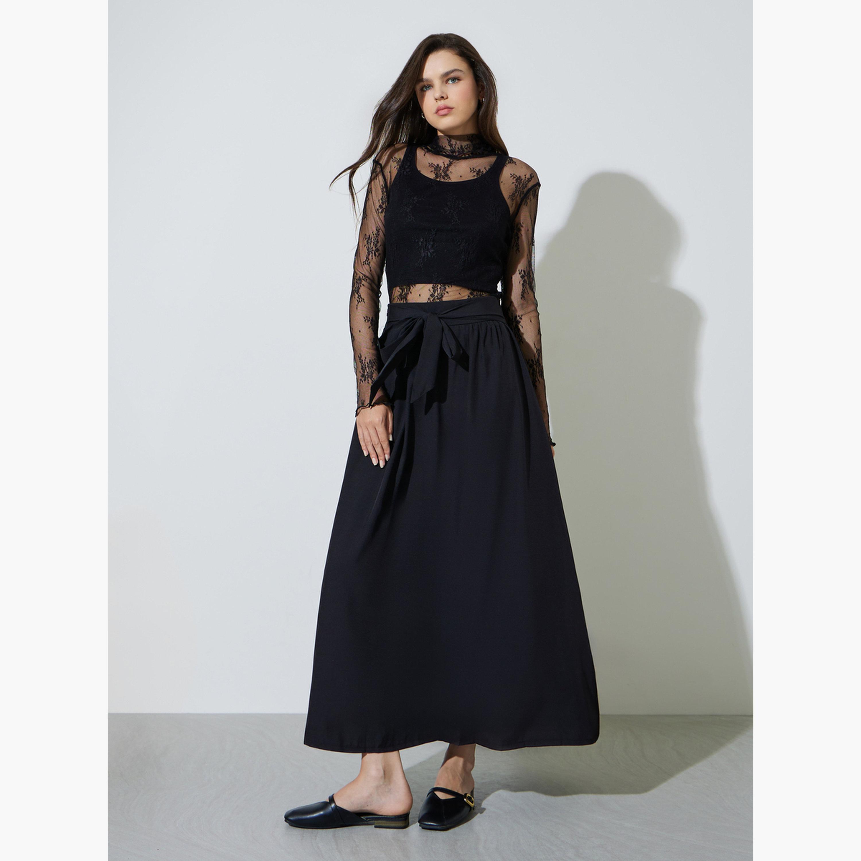 Take Two Black Tie-Waist Maxi Skirt with Side Slit-women-clothing-skirts-image-2