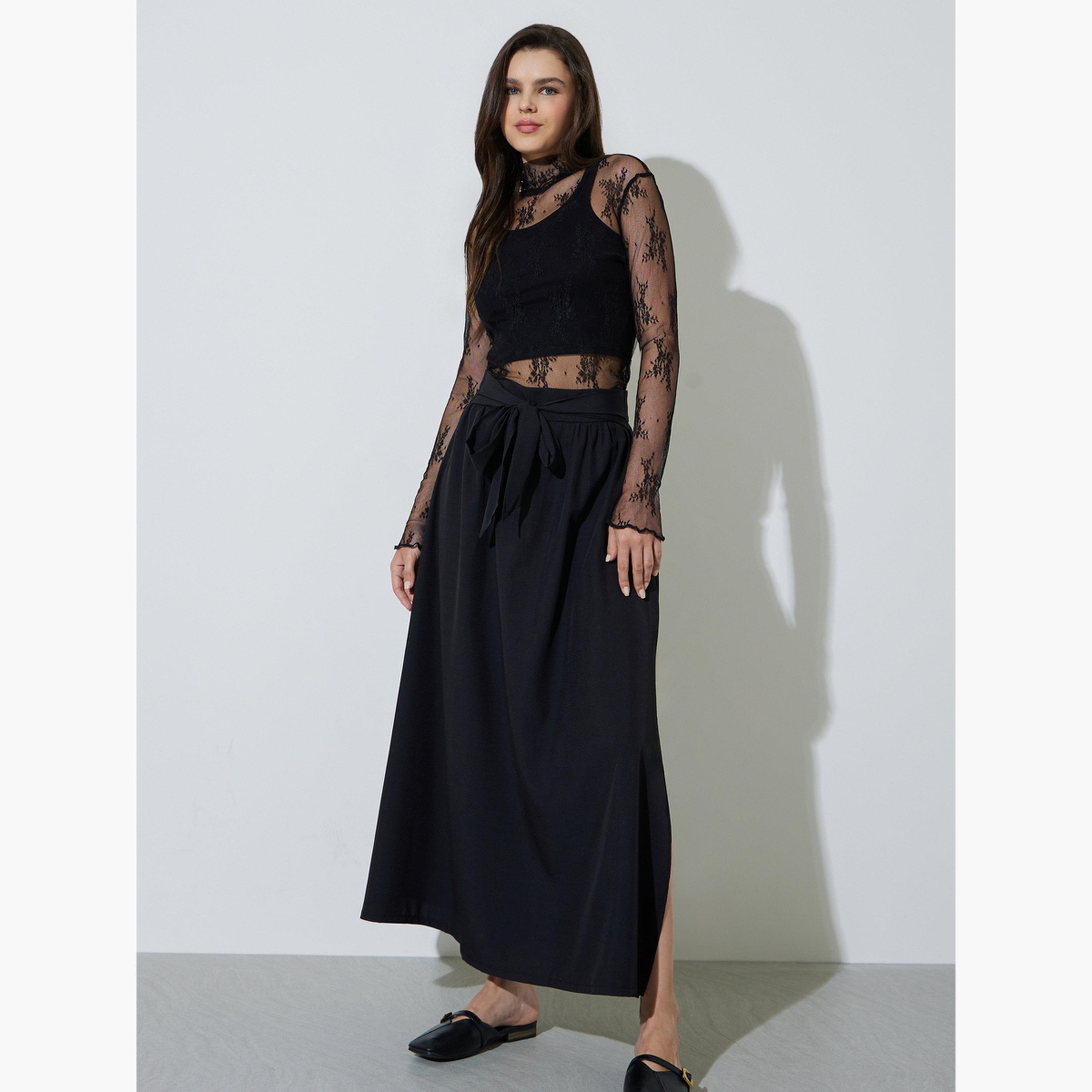Take Two Black Tie-Waist Maxi Skirt with Side Slit-women-clothing-skirts-image-3