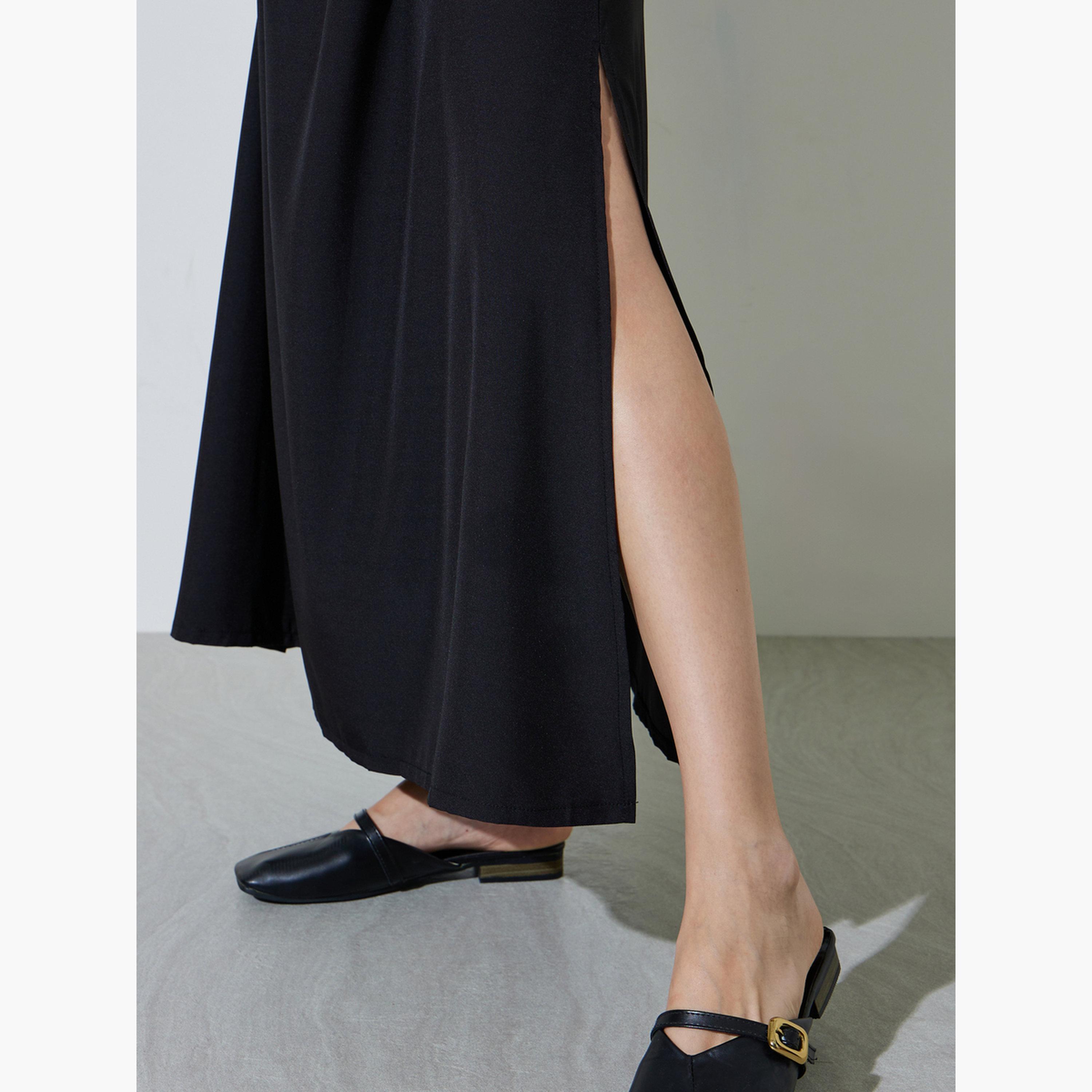 Take Two Black Tie-Waist Maxi Skirt with Side Slit-women-clothing-skirts-image-5
