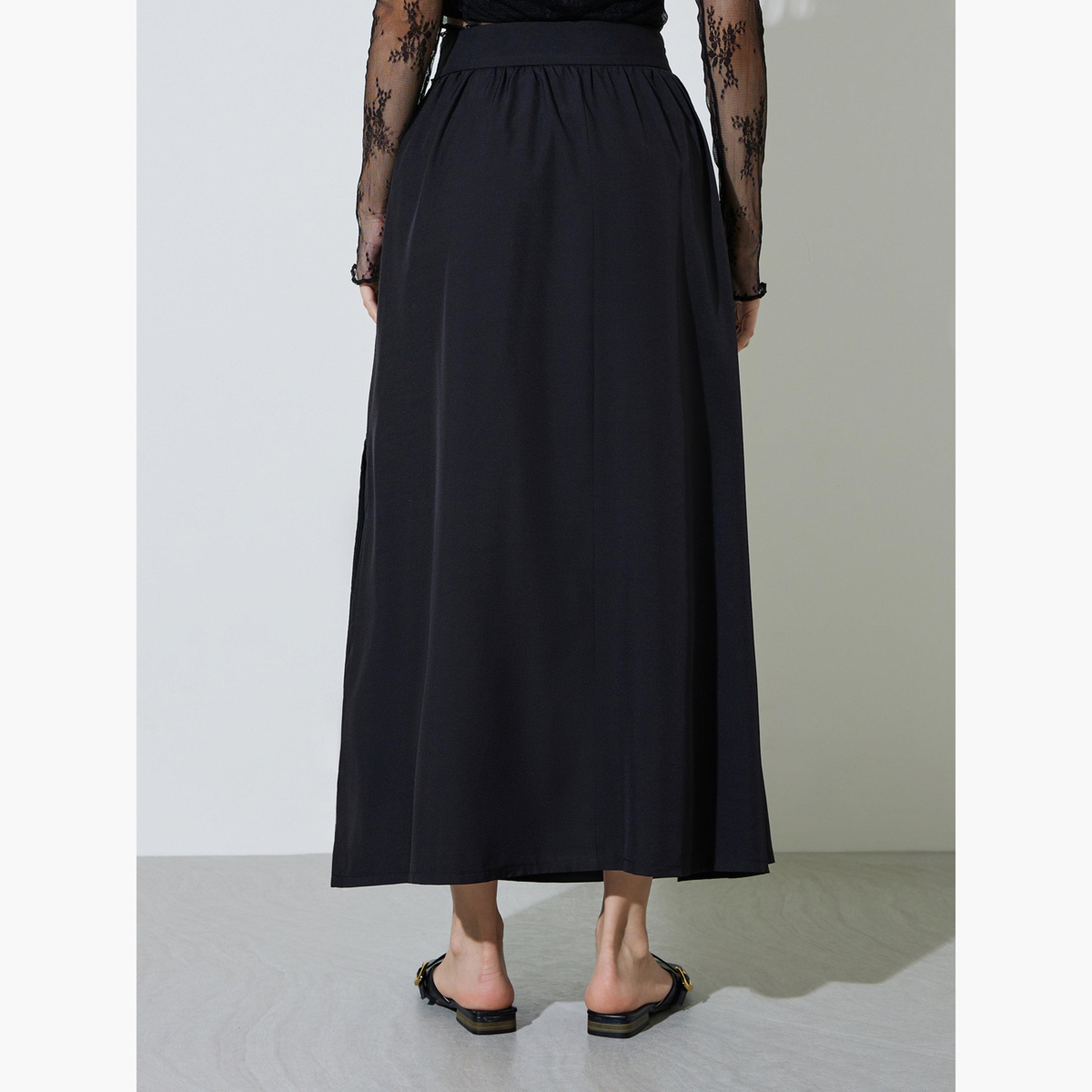 Take Two Black Tie-Waist Maxi Skirt with Side Slit-women-clothing-skirts-image-6