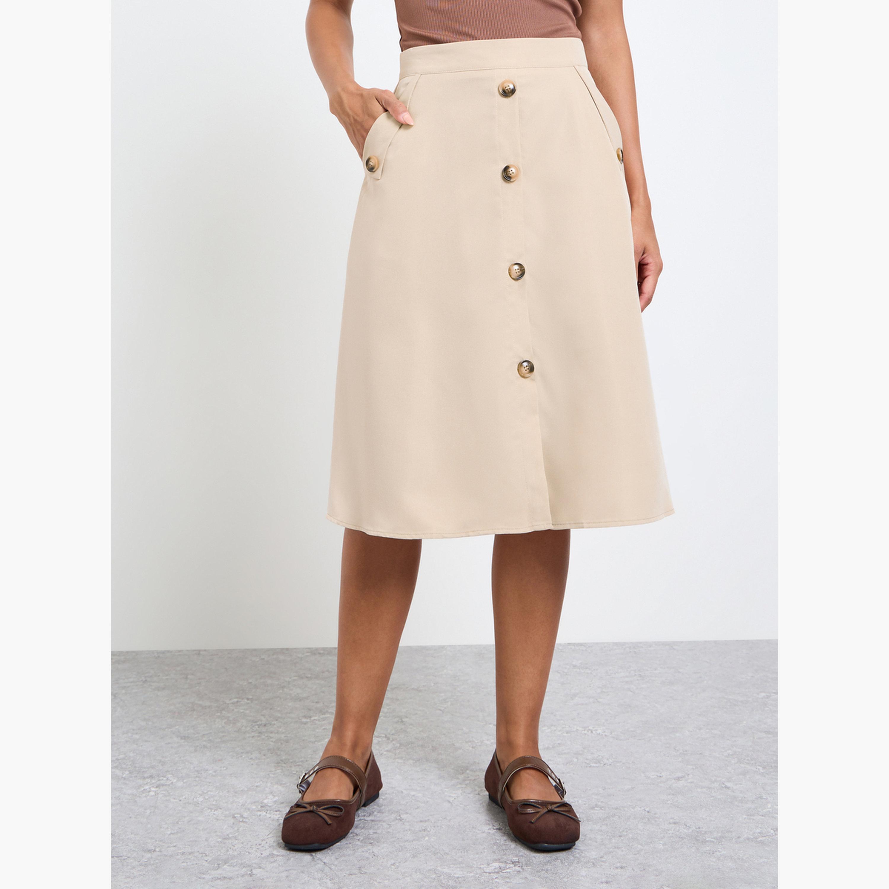 Take Two Beige Button-Front Midi Skirt-women-clothing-skirts-image-1
