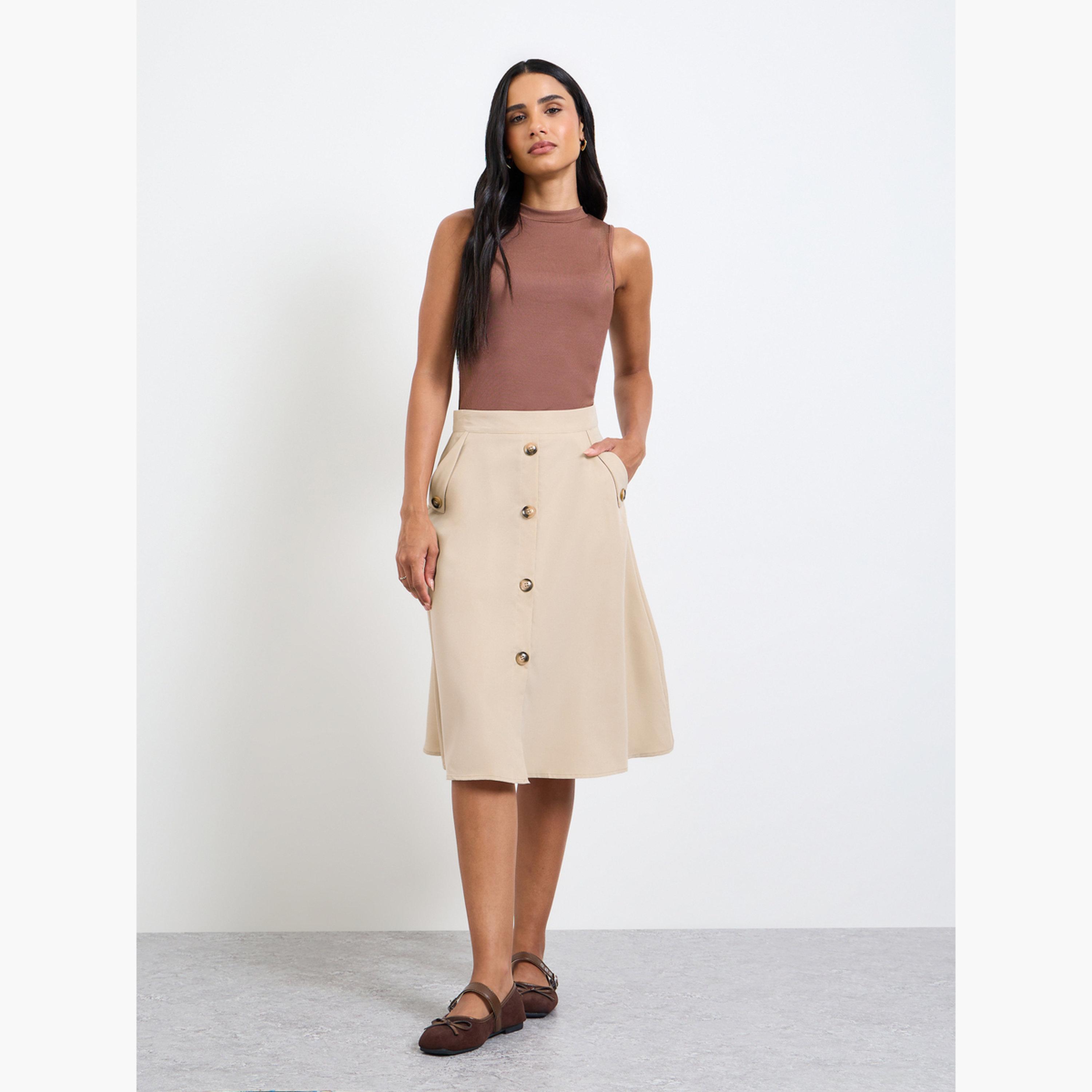 Take Two Beige Button-Front Midi Skirt-women-clothing-skirts-image-2