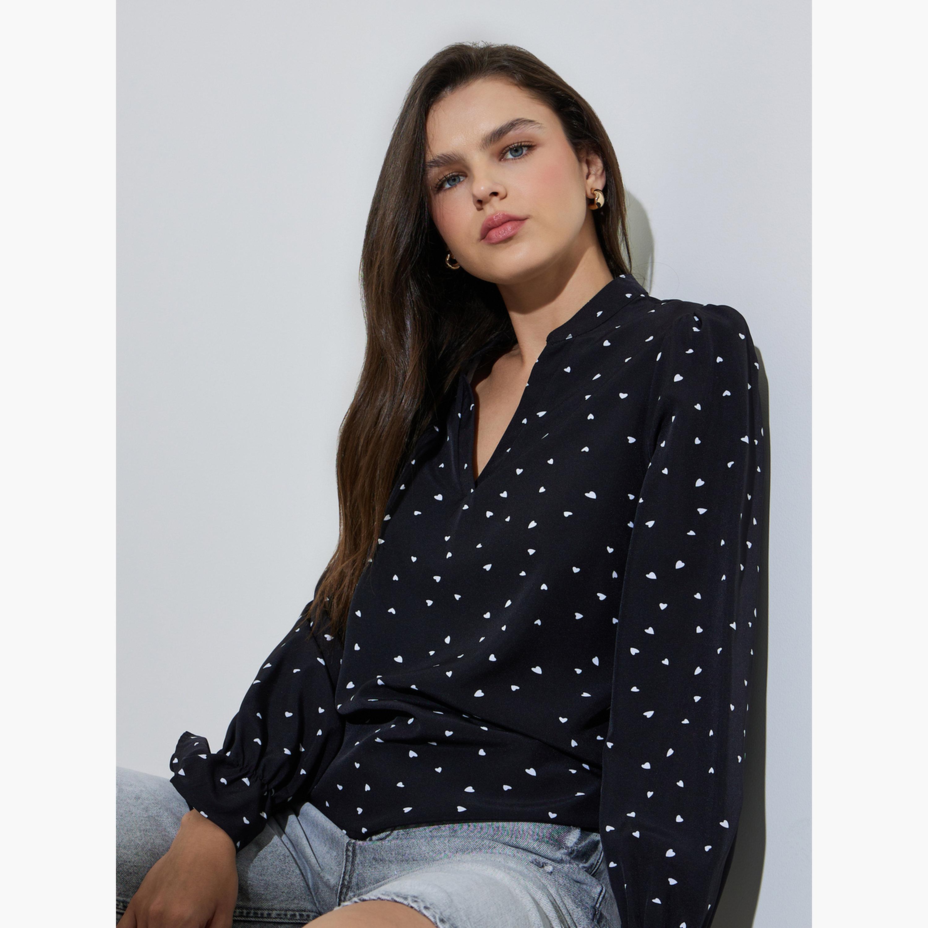 Take Two Black Long Sleeve Heart Print Top-women-clothing-shirtsandblouses-blouses-image-3