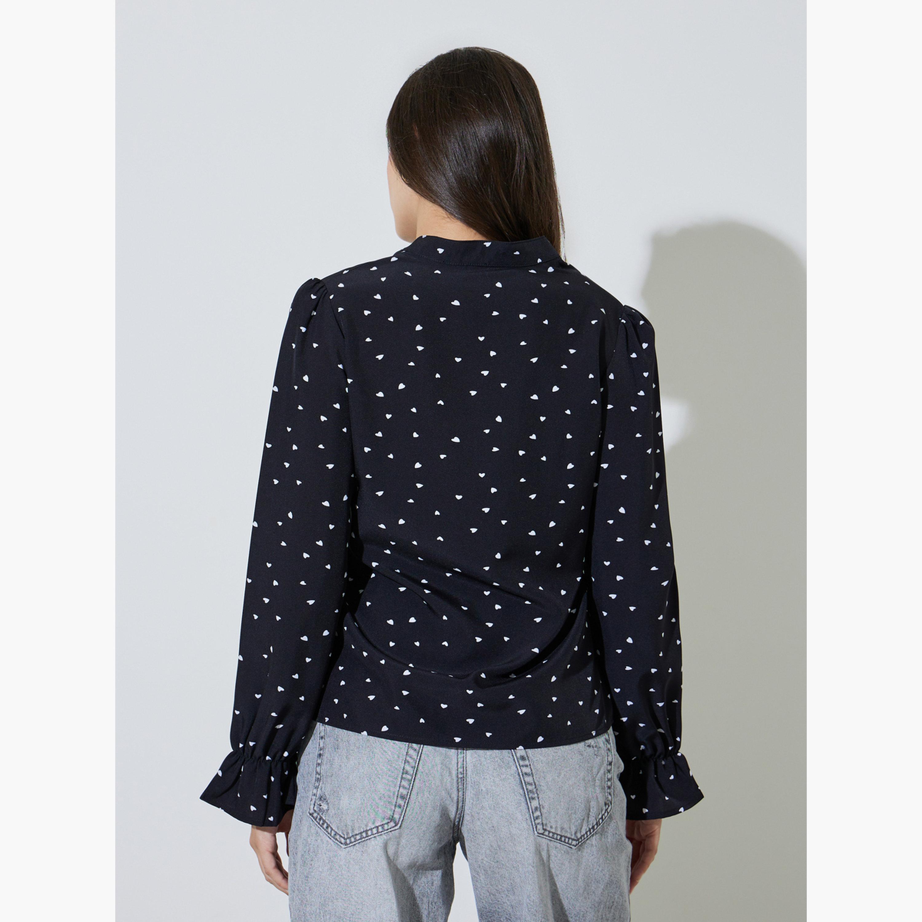 Take Two Black Long Sleeve Heart Print Top-women-clothing-shirtsandblouses-blouses-image-4