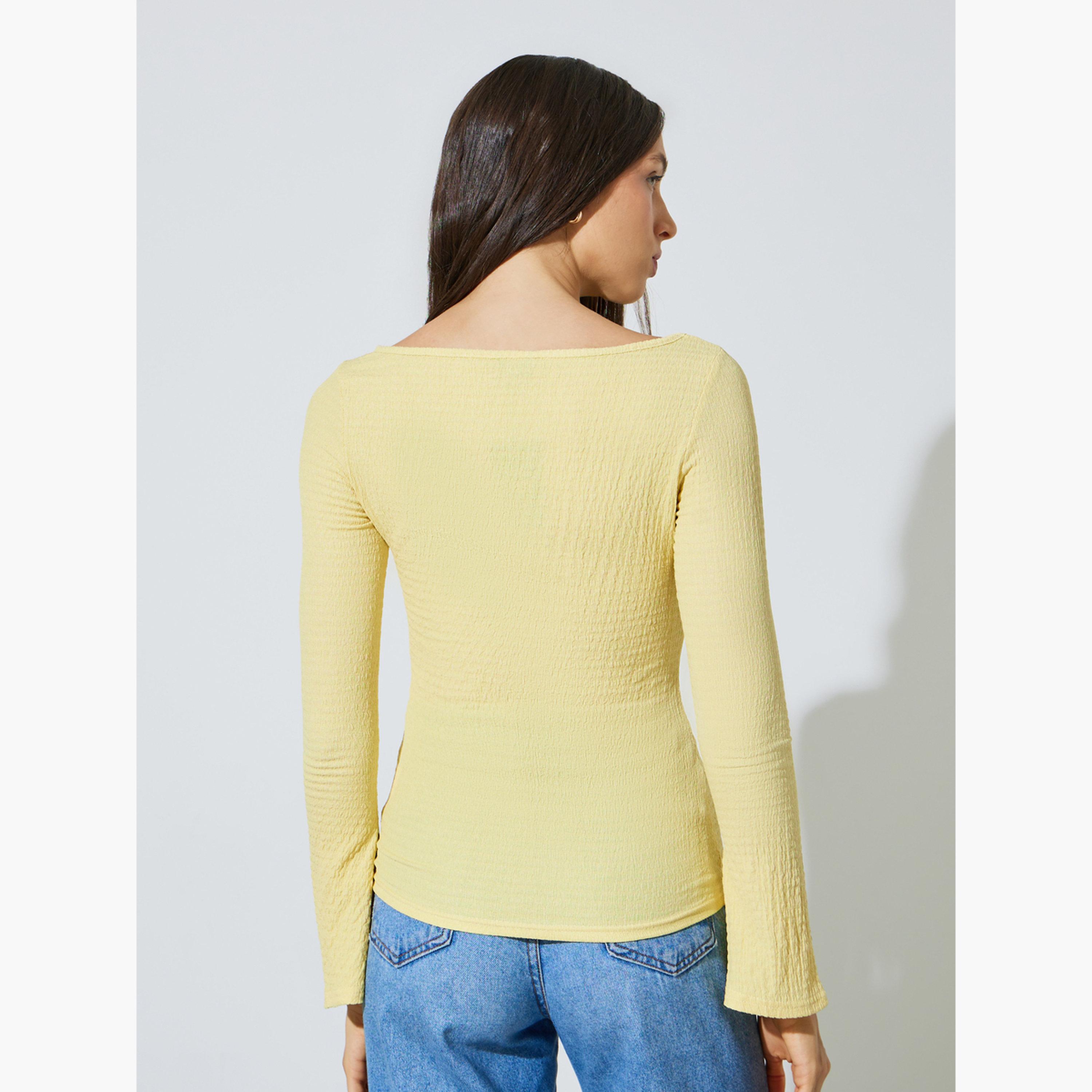 بلوزة محبوكة بتفاصيل بارزة الملمس وياقة قارب-women-clothing-shirtsandblouses-blouses-image-4