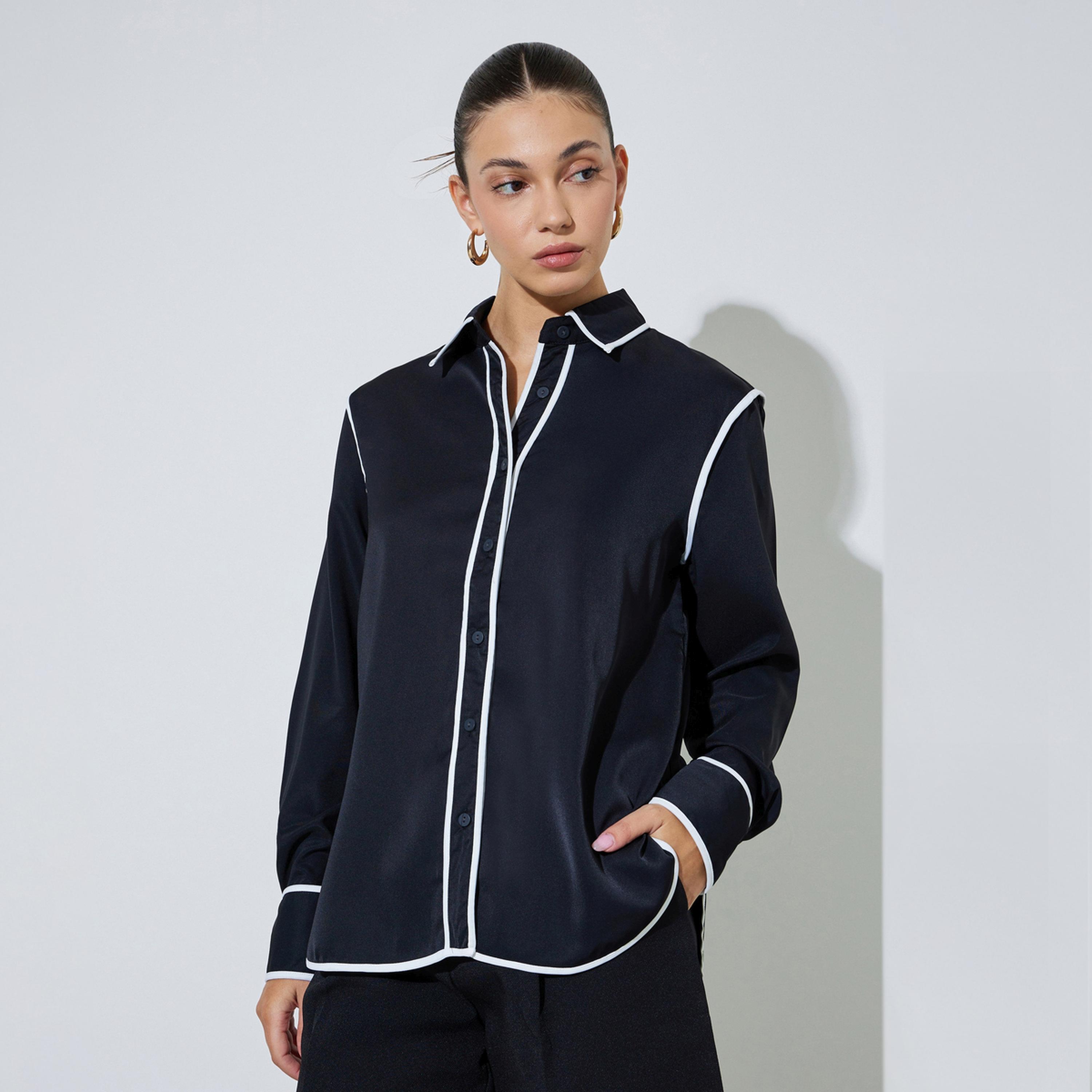 قميص بأكمام طويلة وحواف بلون متباين-women-clothing-shirtsandblouses-shirts-image-1