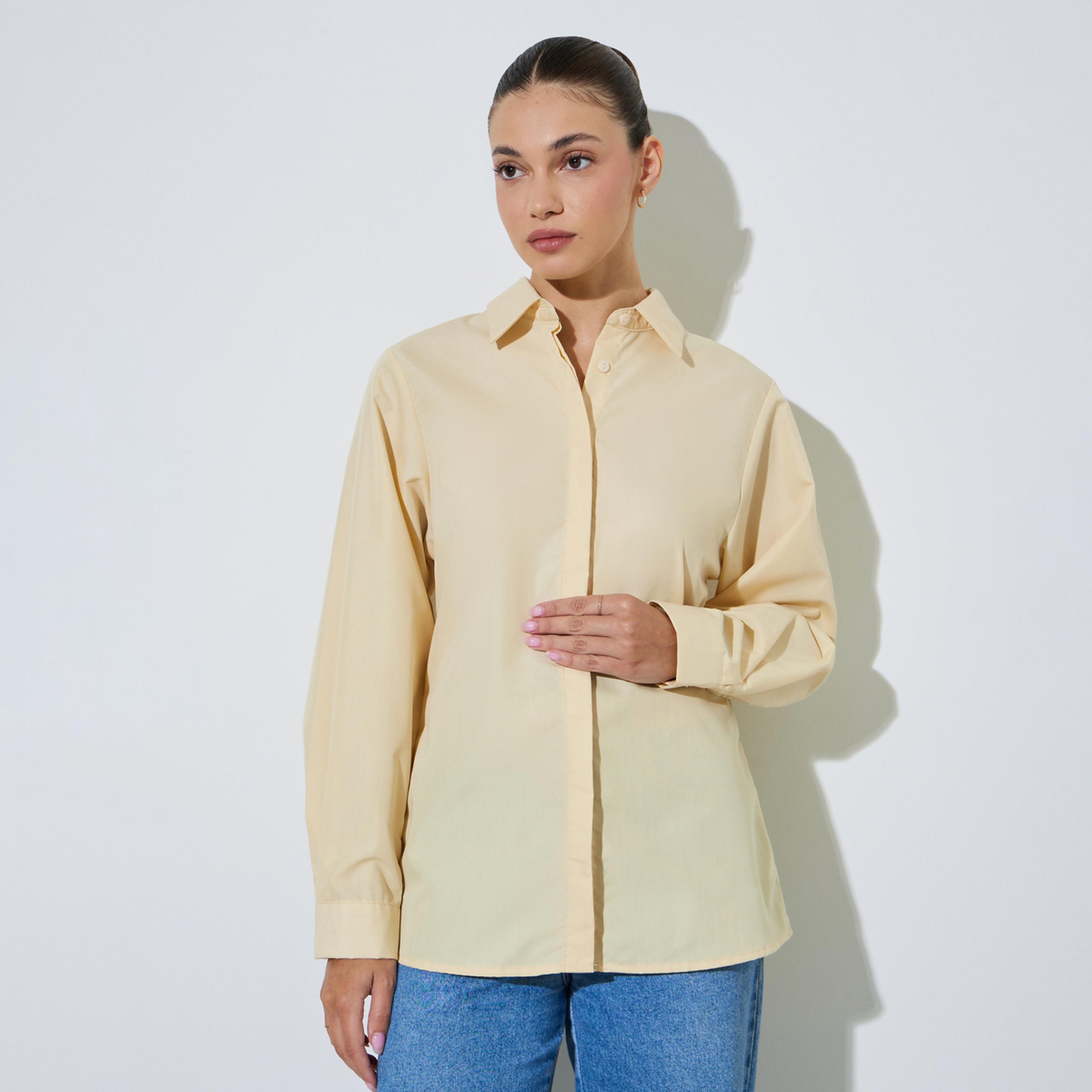 بلوزة واسعة بتفاصيل مزمومة وأكمام طويلة-women-clothing-shirtsandblouses-shirts-image-1