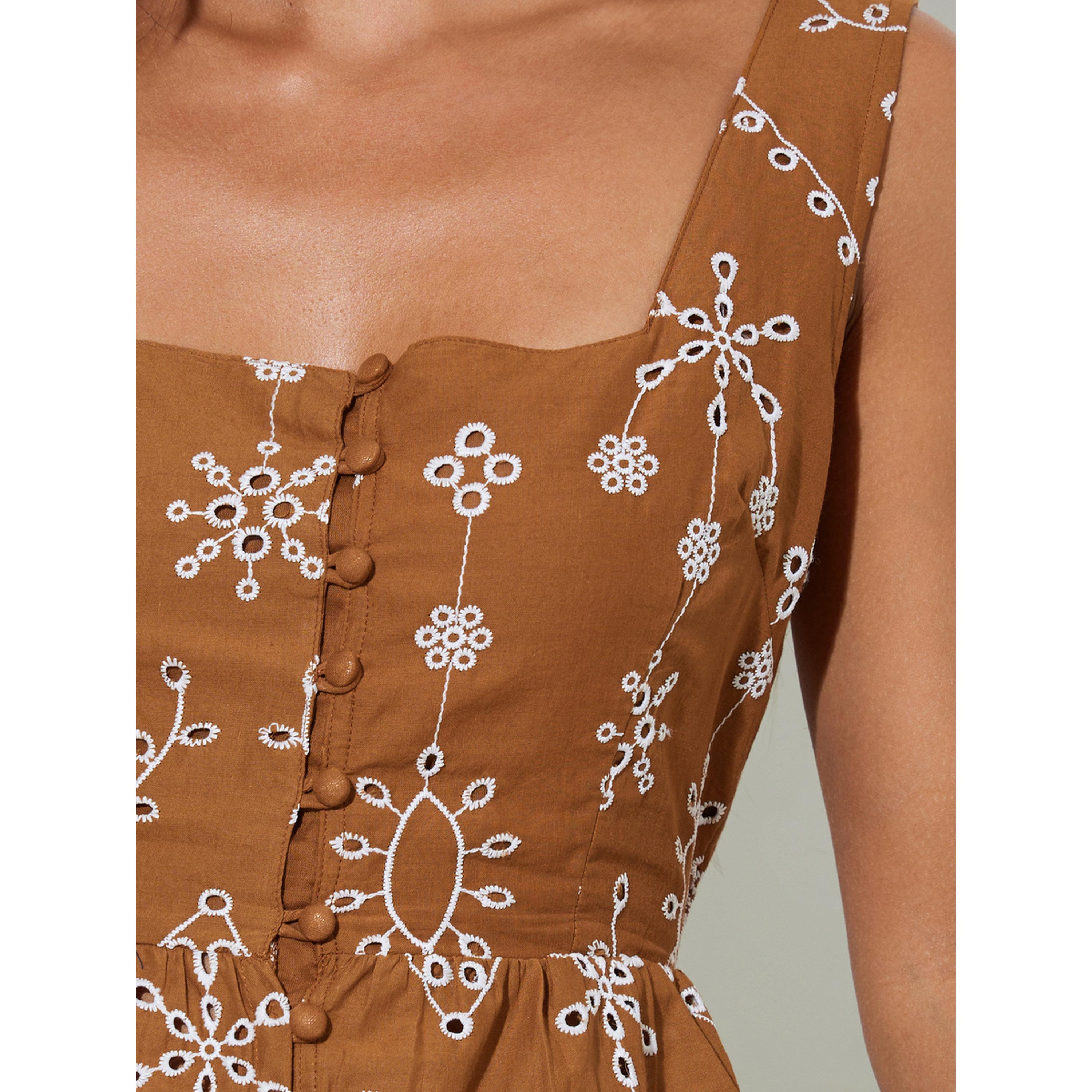 Styli Brown Schiffli Details Sleeveless Peplum Blouse-women-clothing-shirtsandblouses-blouses-image-5