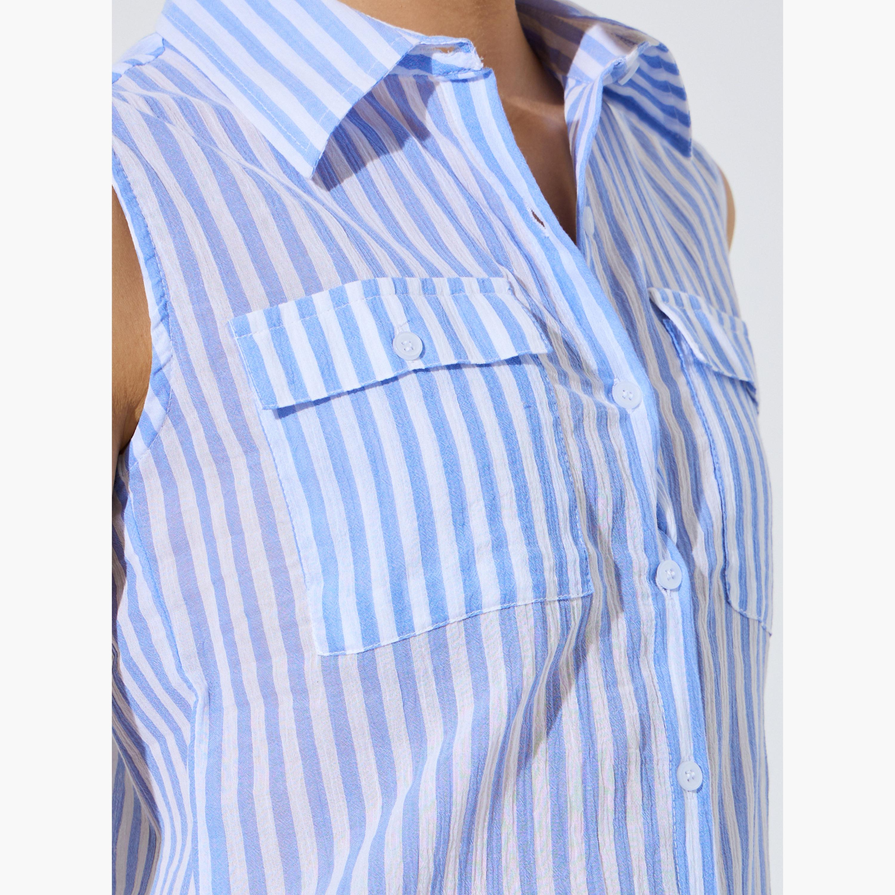 Styli Beige Striped Longline Shirt-women-clothing-shirtsandblouses-blouses-image-5