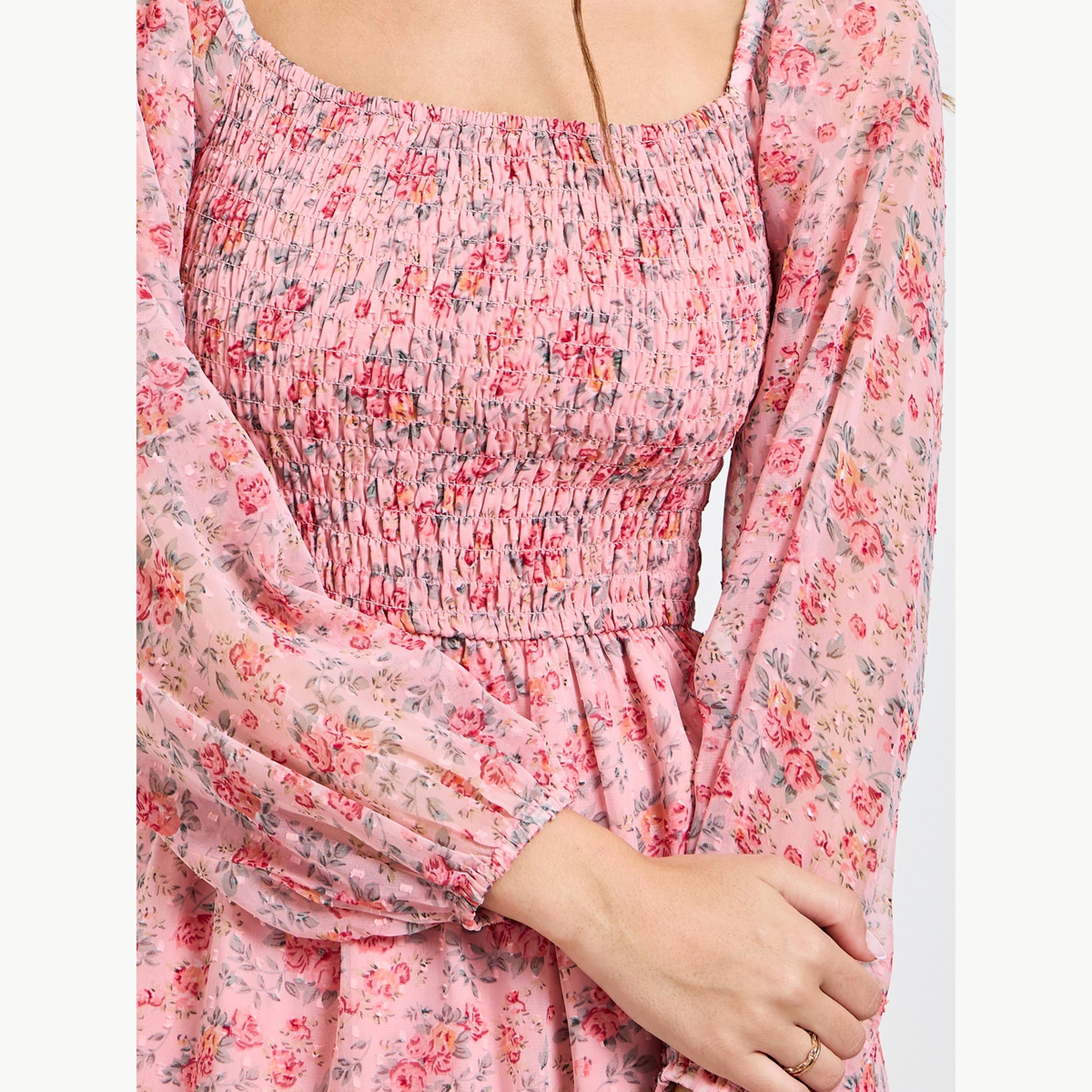 فستان طويل متعدد الطبقات بطبعة زهور-women-clothing-dresses-image-5
