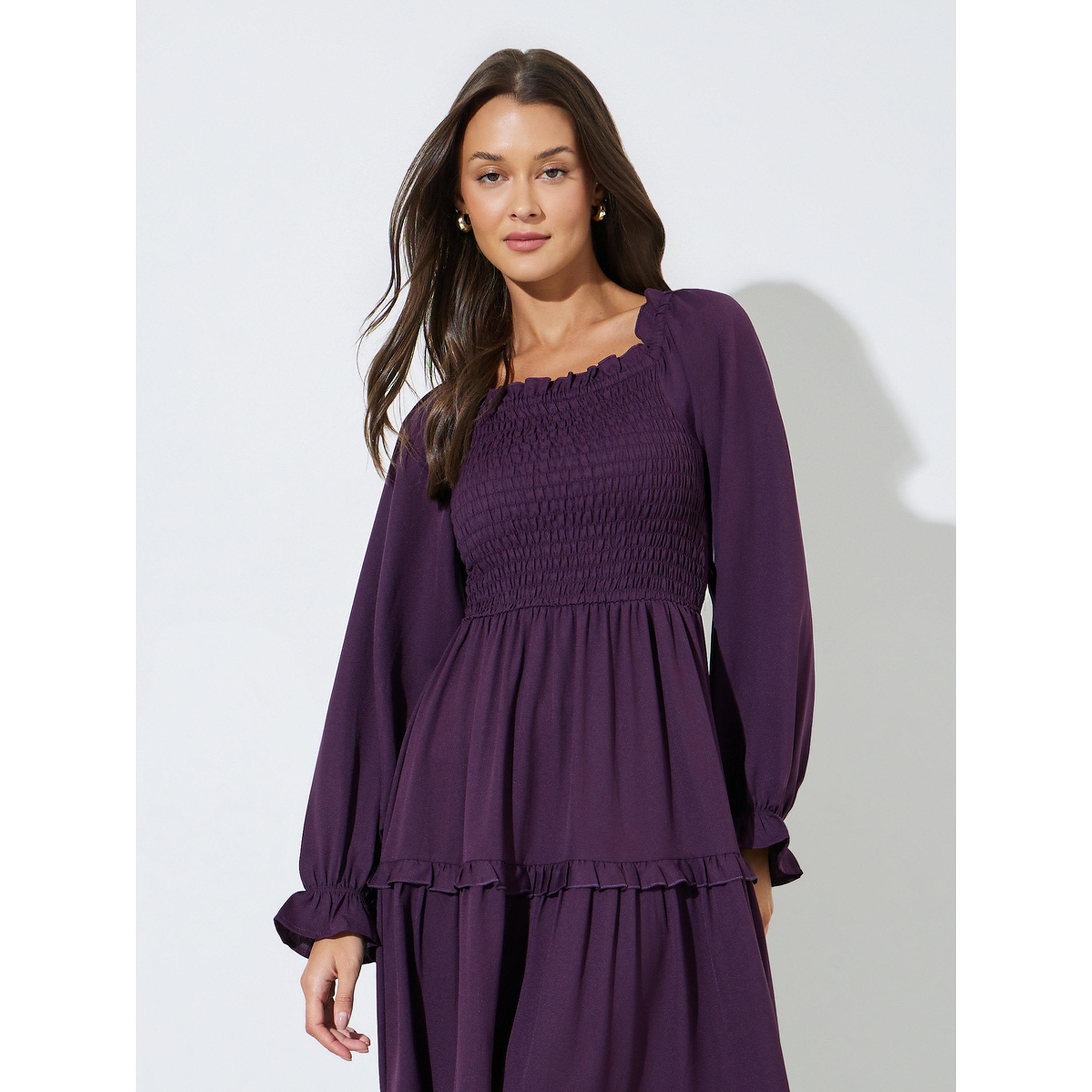 فستان ميدي بتصميم متعدد الطبقات وتفاصيل كشكش-women-clothing-dresses-image-4