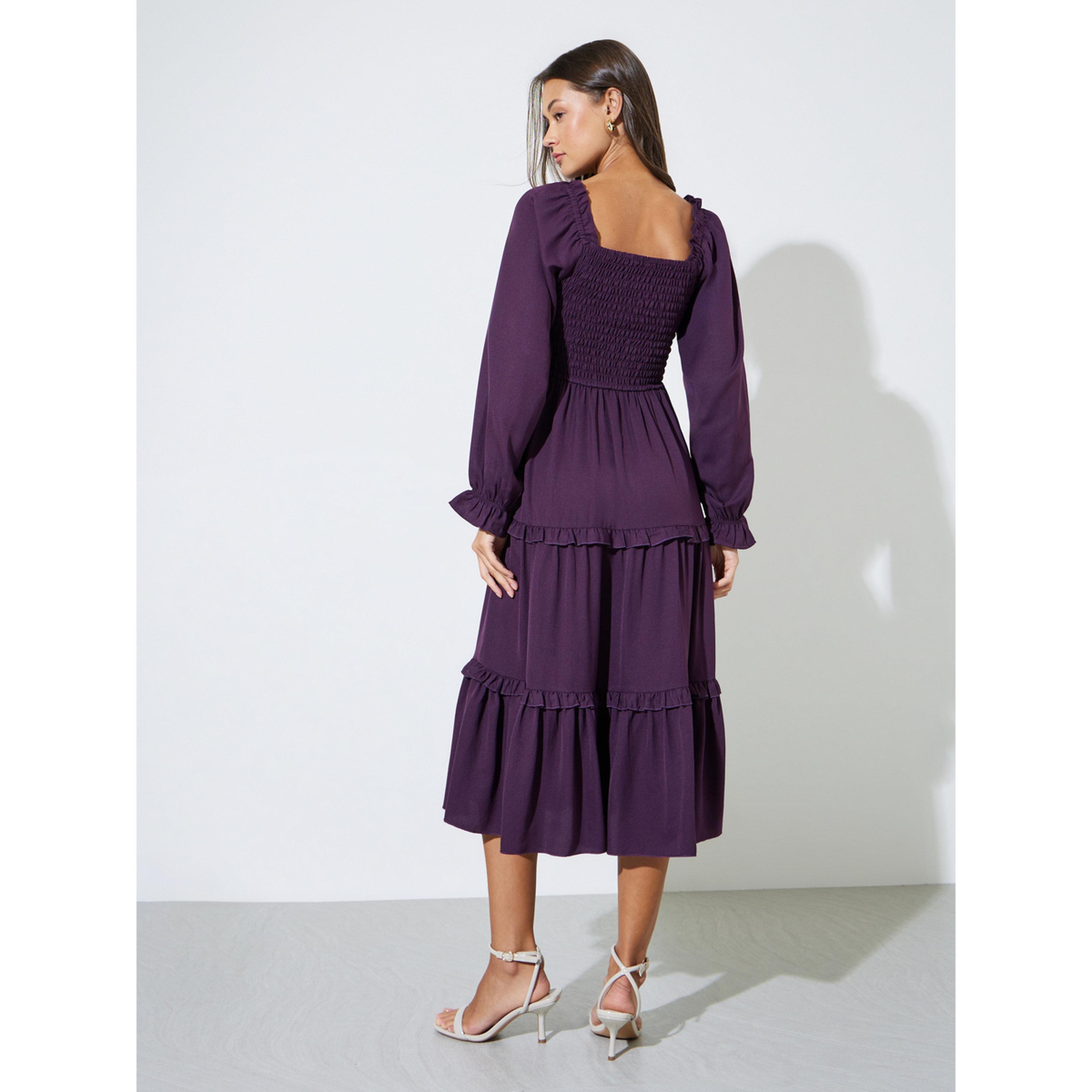 فستان ميدي بتصميم متعدد الطبقات وتفاصيل كشكش-women-clothing-dresses-image-5