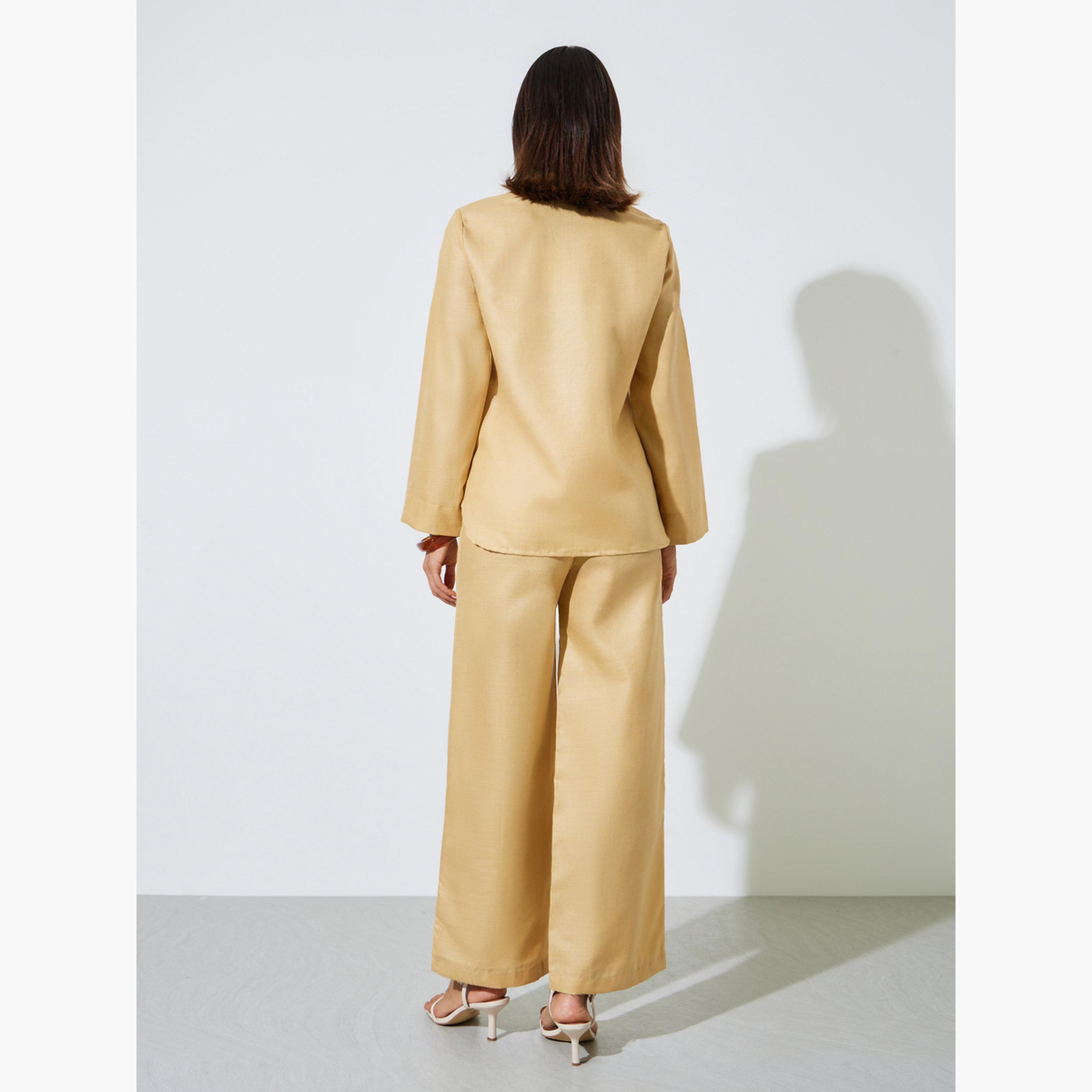 Amirah X Styli Beige Solid V-Neck Top and Wide Leg Pants Set-women-arabicclothing-sets-image-3