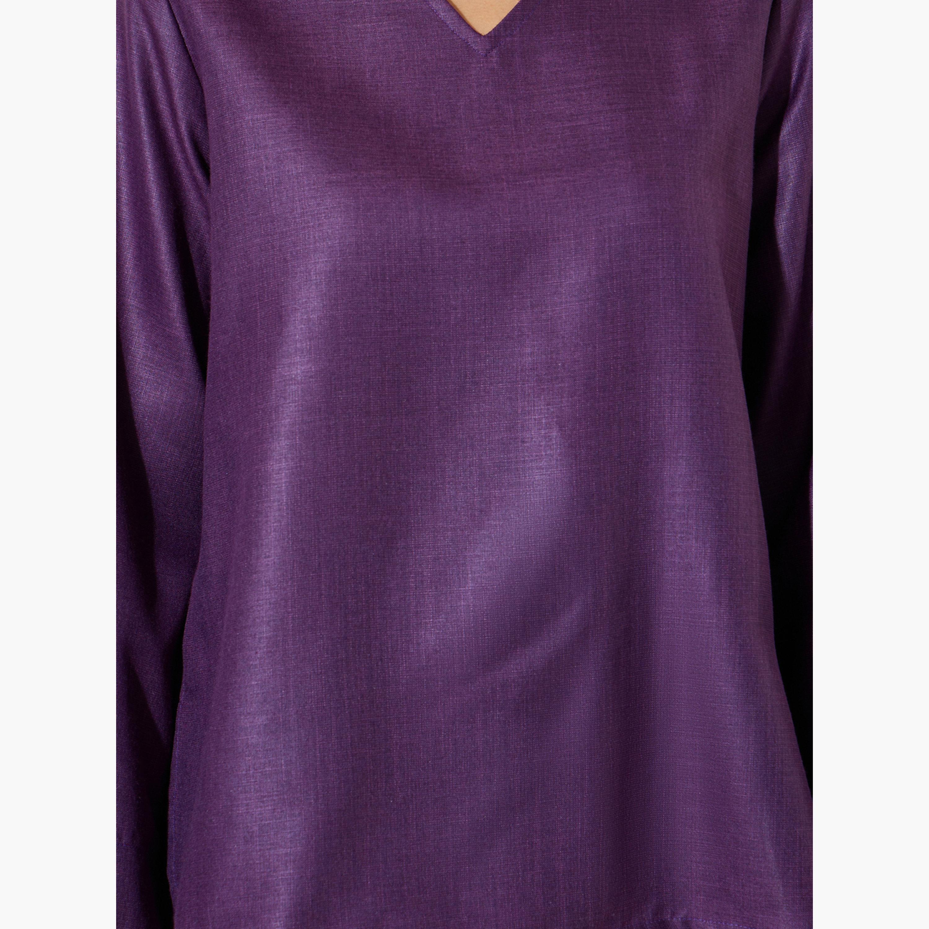 Amirah X Styli Purple Solid V-Neck Top and Wide Leg Pants Set-women-arabicclothing-sets-image-5