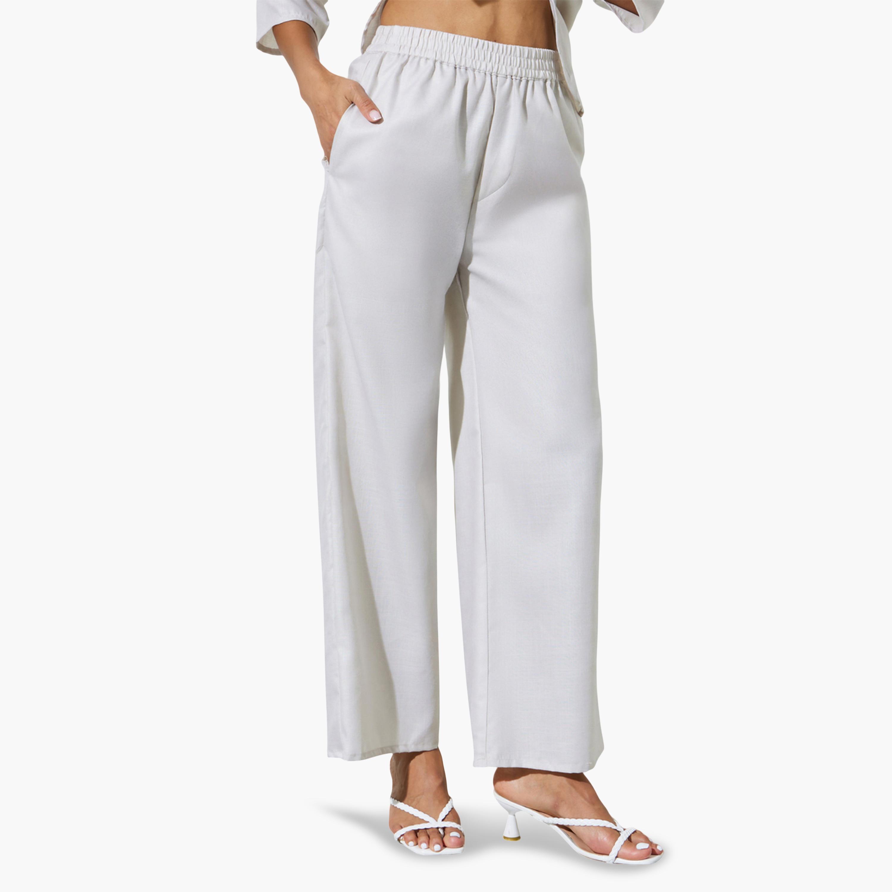 Amirah X Styli Grey Solid Stand Collar Top and Wide Leg Trousers Modest Set-women-arabicclothing-sets-image-5
