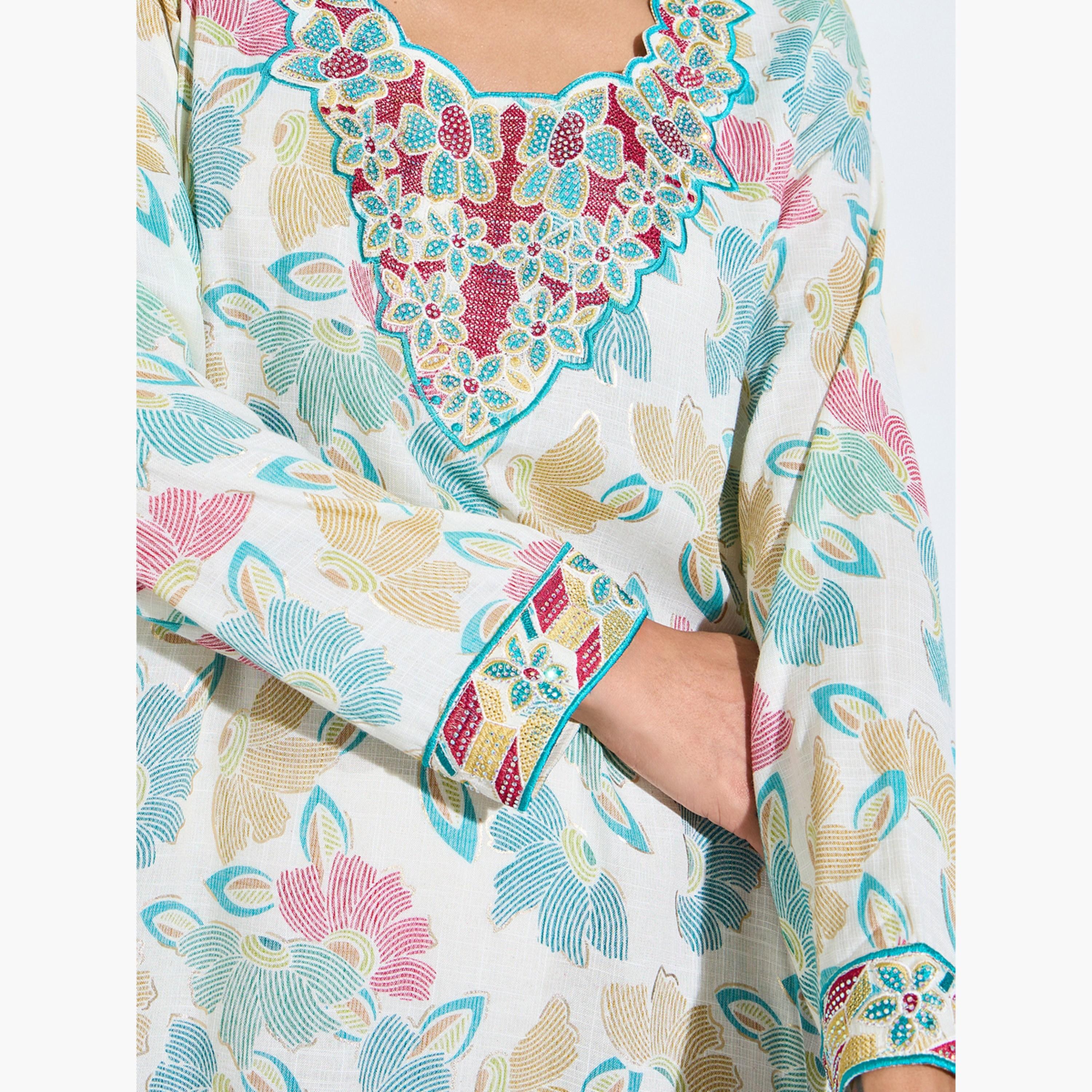 Amirah X Styli Green All Over Print Mukhawar Style Jalabiya-women-arabicclothing-jalabiyas-image-4