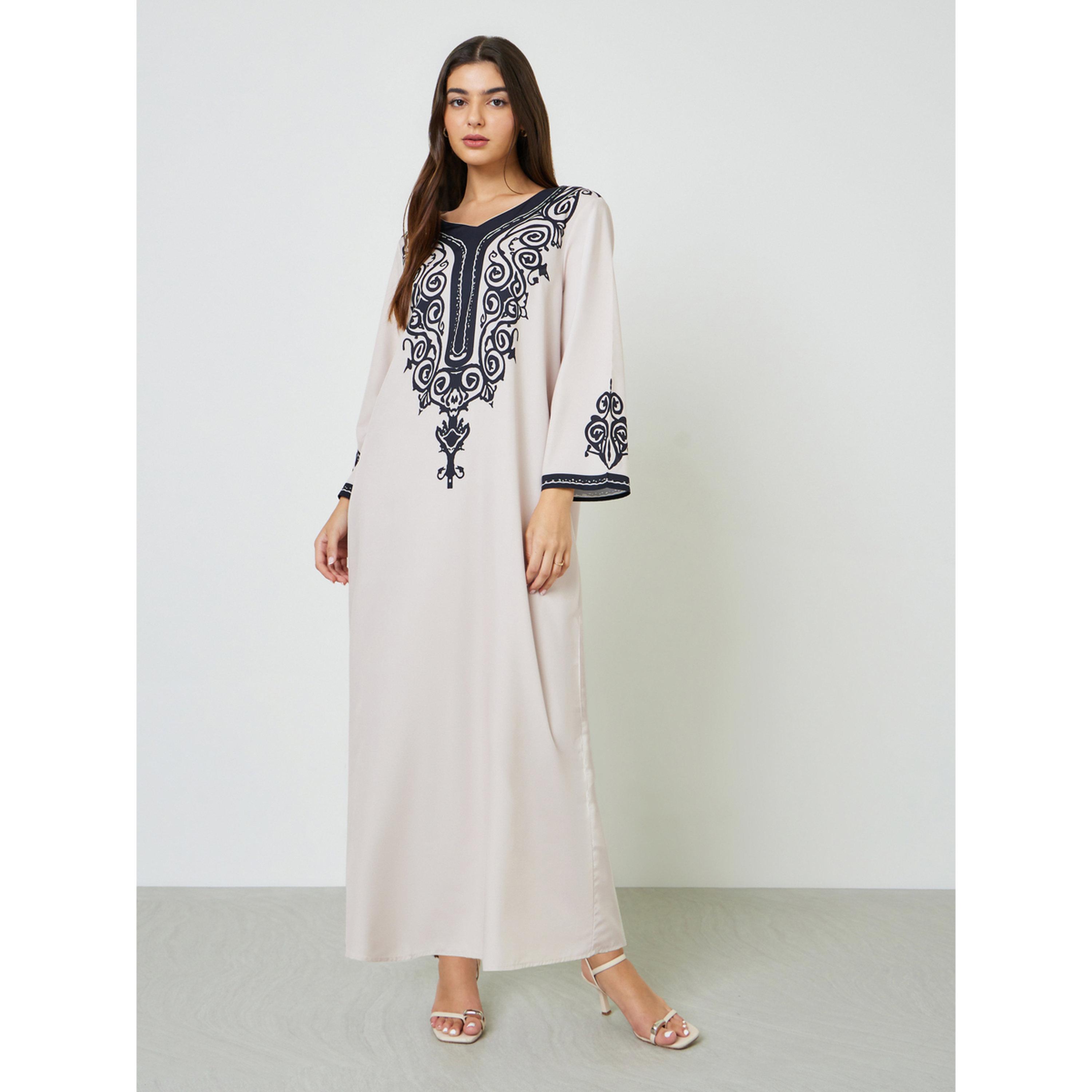 Take Two Printed V Neck Strappy Jalabiya-women-arabicclothing-jalabiyas-image-1