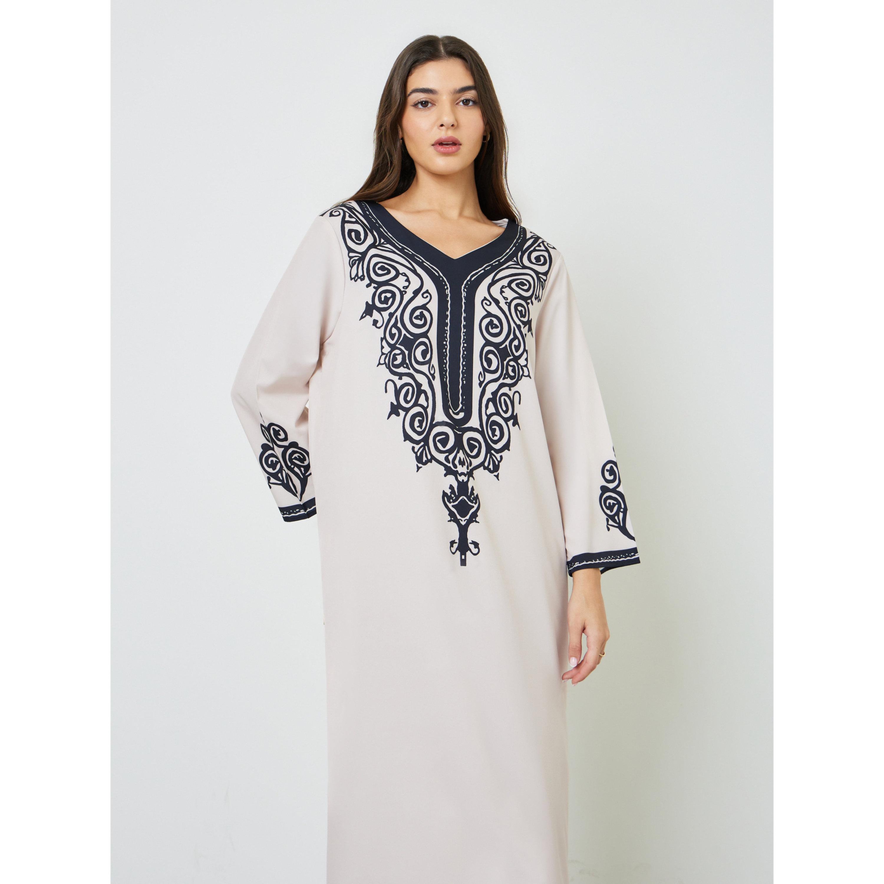 Take Two Printed V Neck Strappy Jalabiya-women-arabicclothing-jalabiyas-image-2