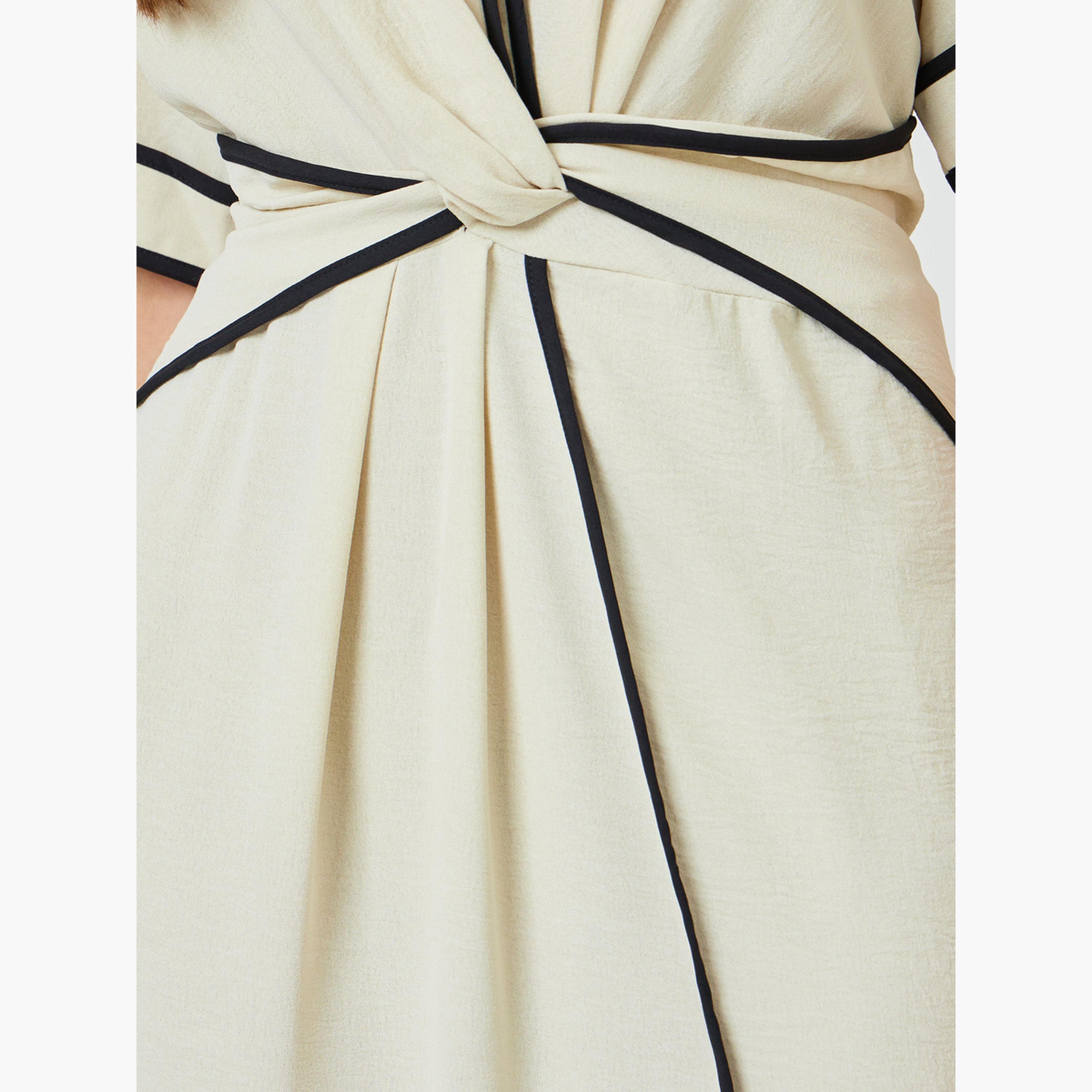 Take Two Beige Contrast Trims Gathered Waist A-Line Maxi Dress-women-clothing-dresses-image-5