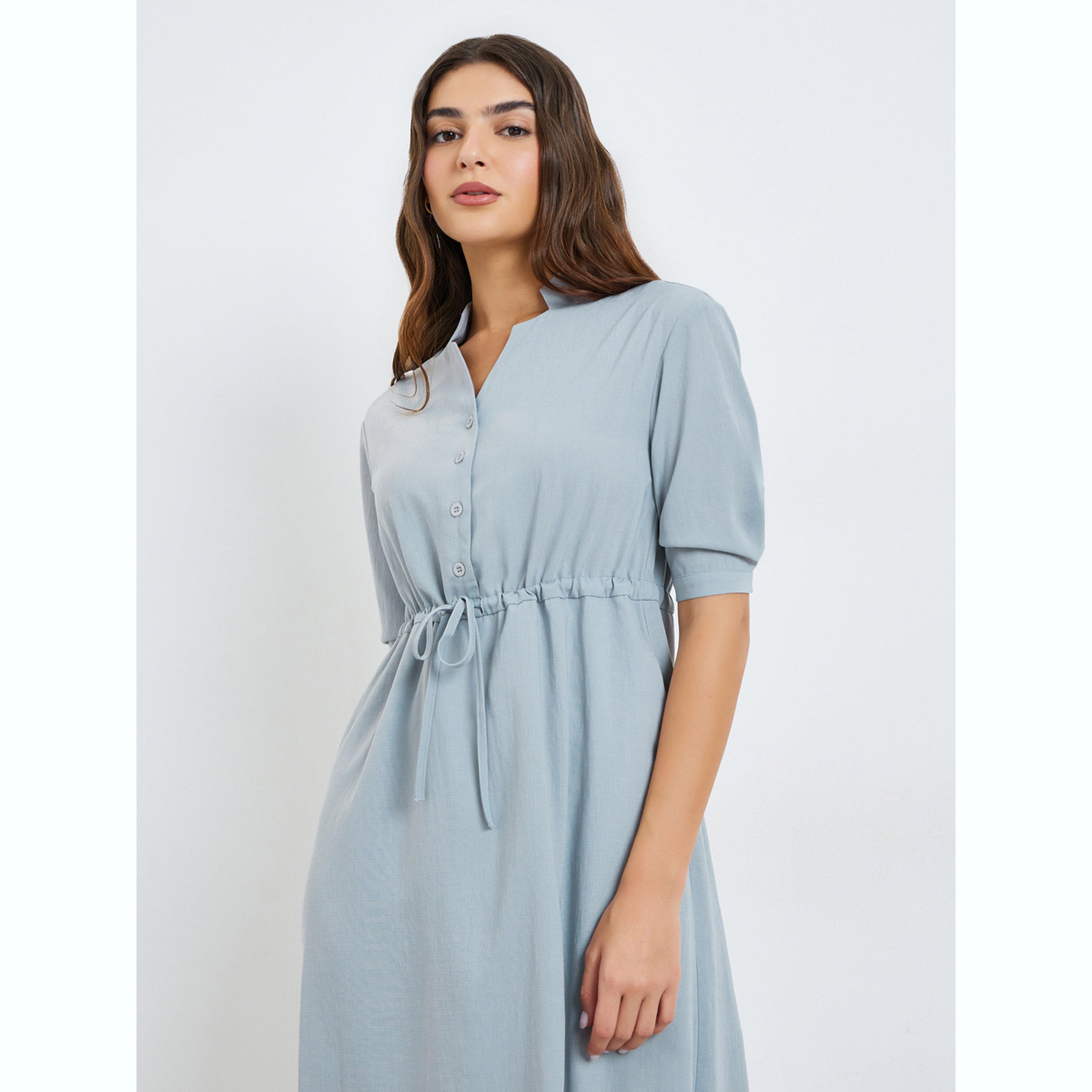 فستان ميدي كاجوال برباط خصر رمادي-women-clothing-dresses-image-3
