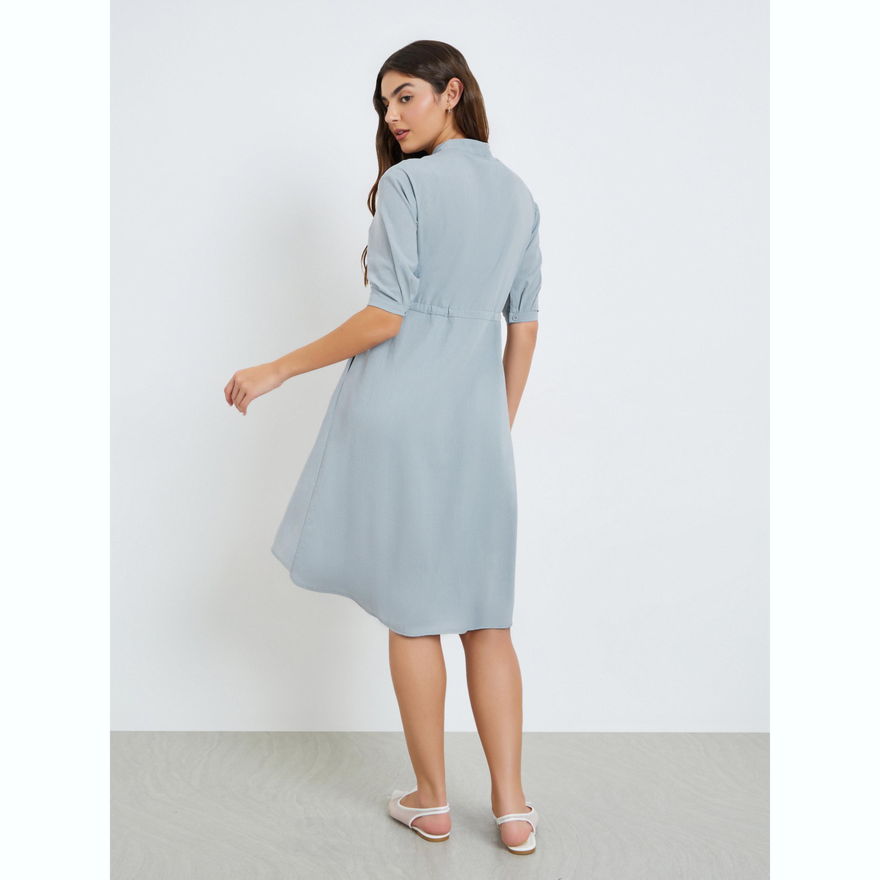 فستان ميدي كاجوال برباط خصر رمادي-women-clothing-dresses-image-4