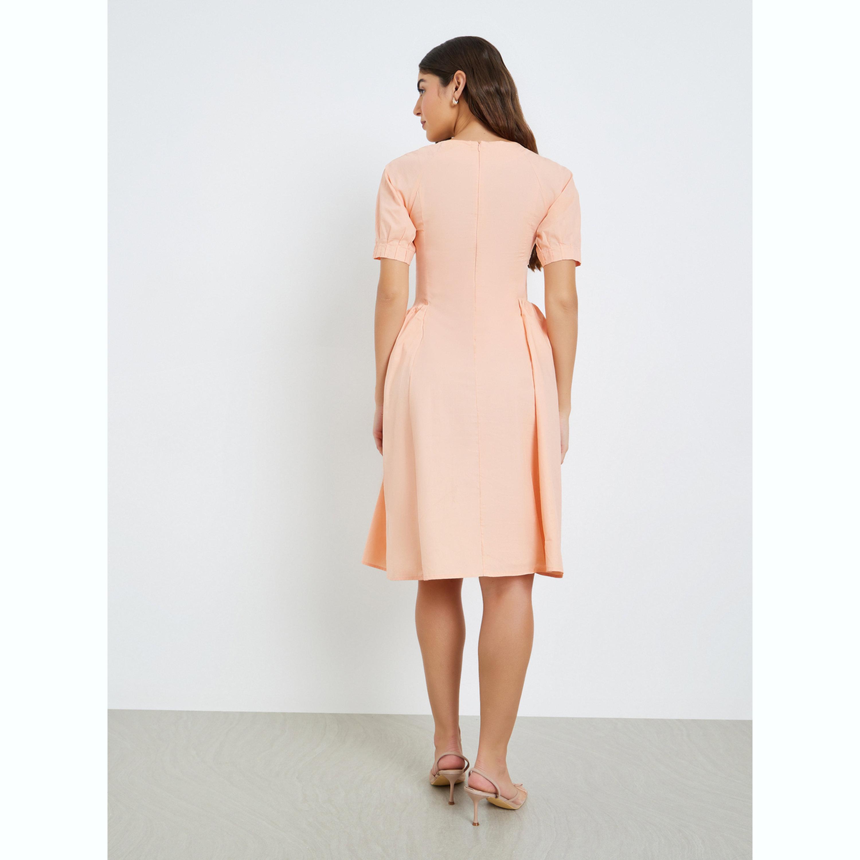 فستان بطول الركبة بياقة مربعة خوخي-women-clothing-dresses-image-3