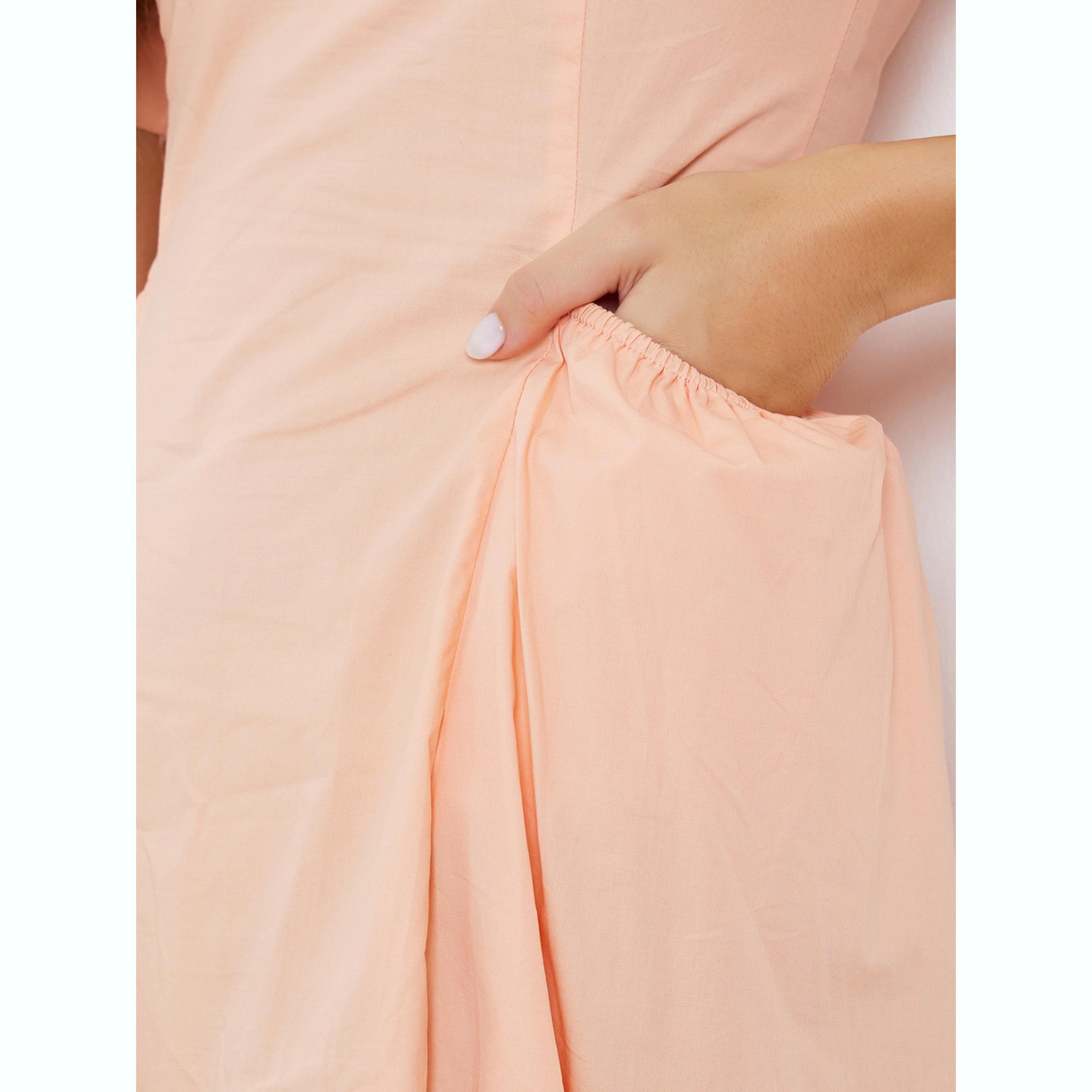 فستان بطول الركبة بياقة مربعة خوخي-women-clothing-dresses-image-4