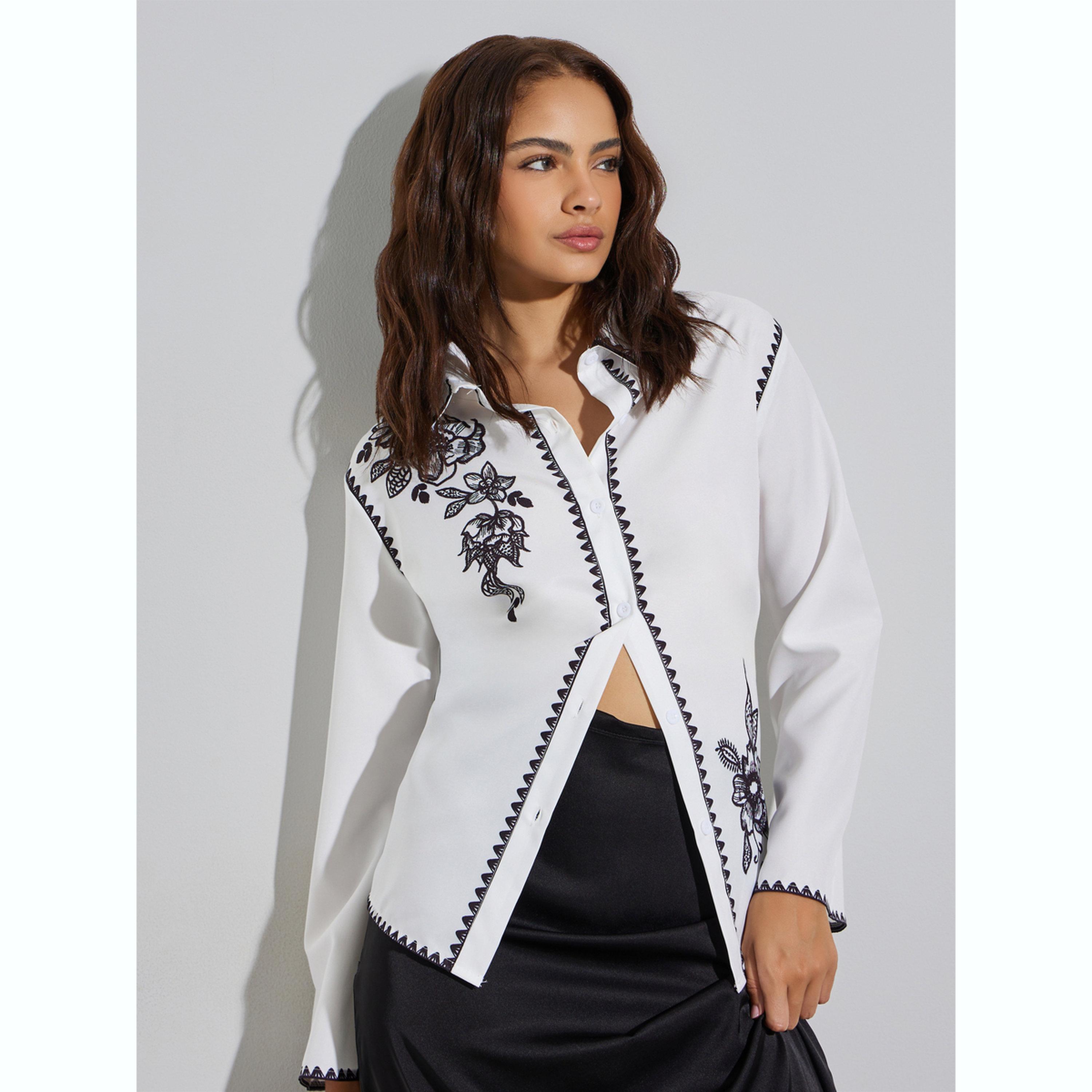 Styli White Floral Print Casual Oversized Shirt-women-clothing-shirtsandblouses-shirts-image-1