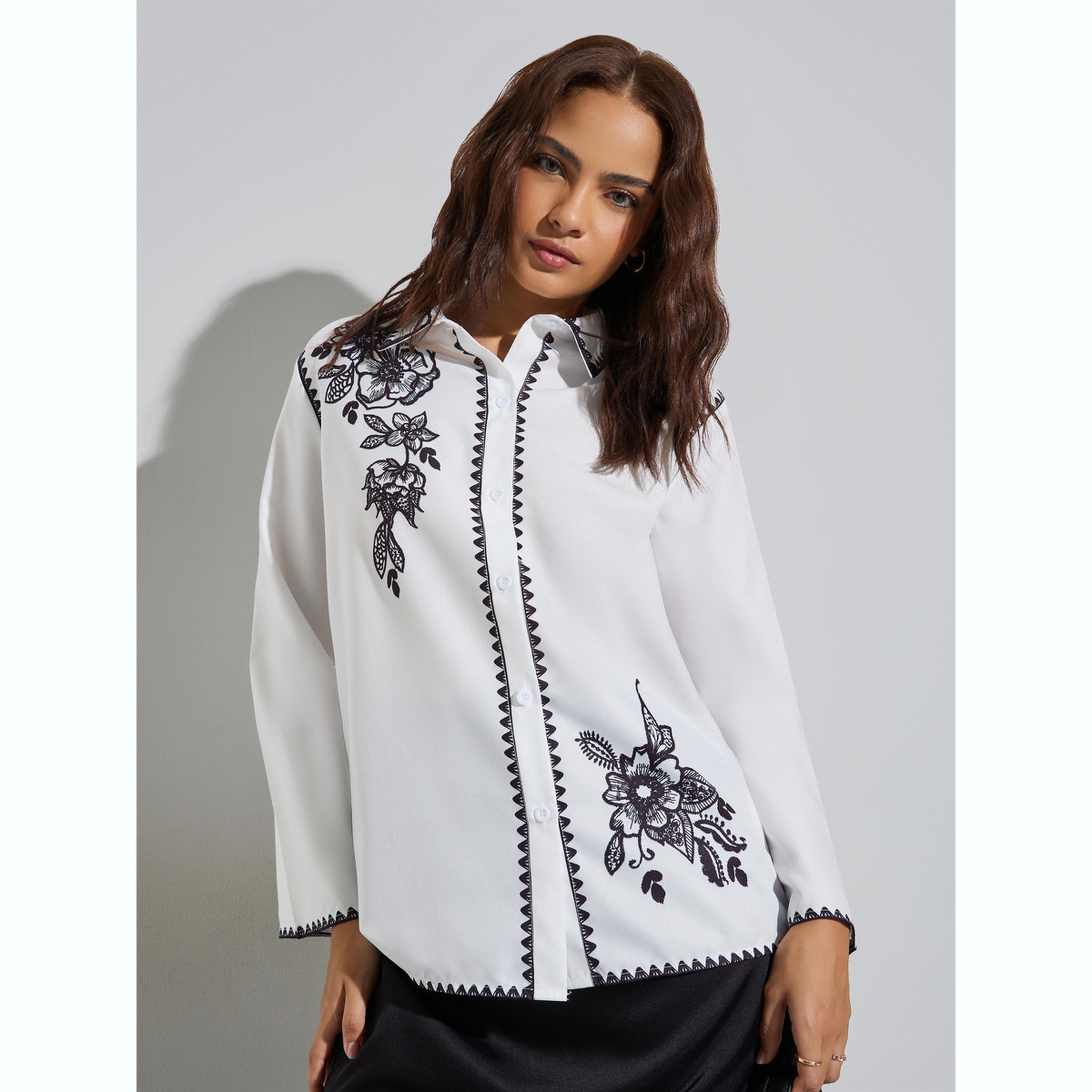 Styli White Floral Print Casual Oversized Shirt-women-clothing-shirtsandblouses-shirts-image-3