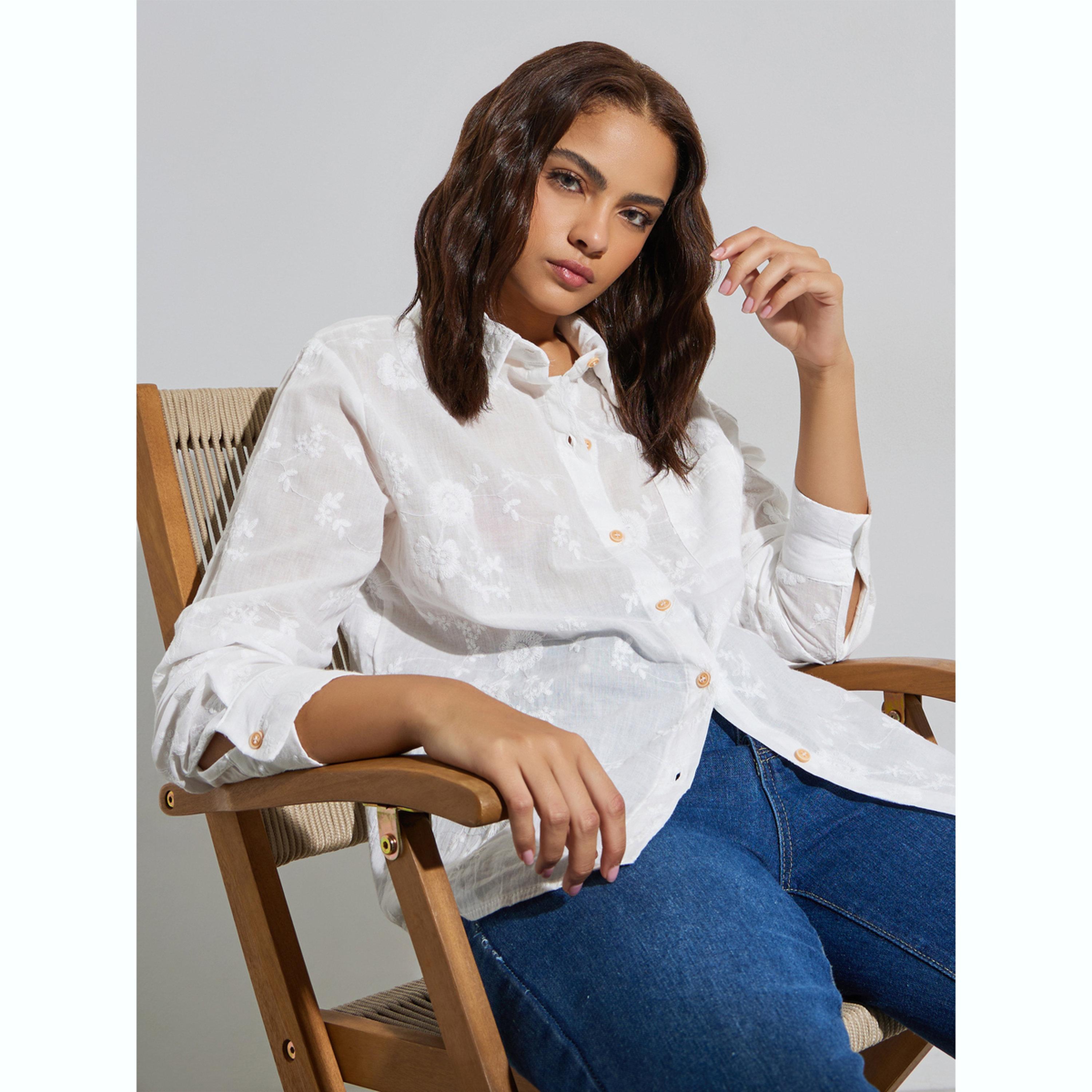 بلوزة طويلة بقصة مريحة ومطرزة بنقشة الزهور-women-clothing-shirtsandblouses-shirts-image-3