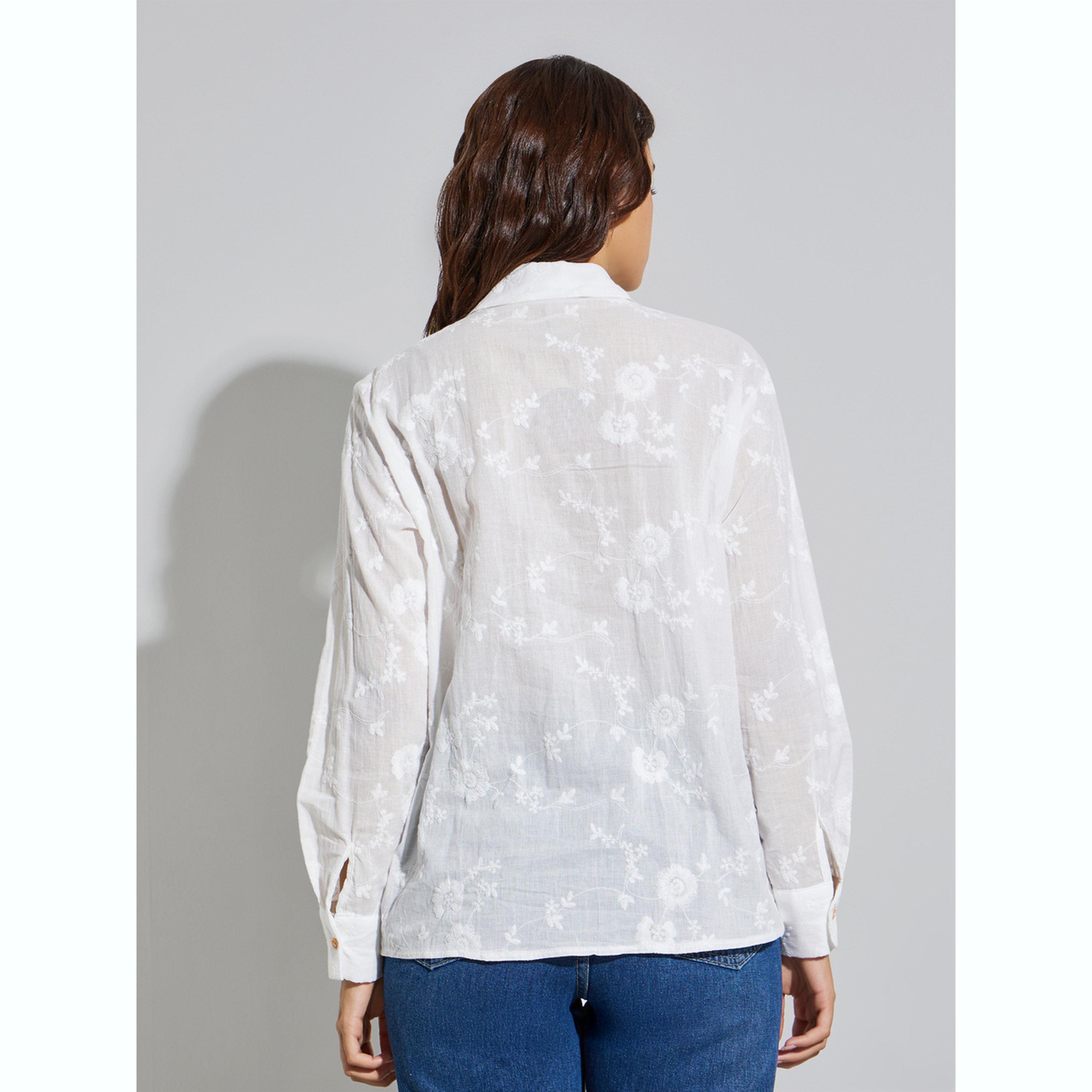 Styli White Floral Embroidered Long Oversized Shirt-women-clothing-shirtsandblouses-shirts-image-4