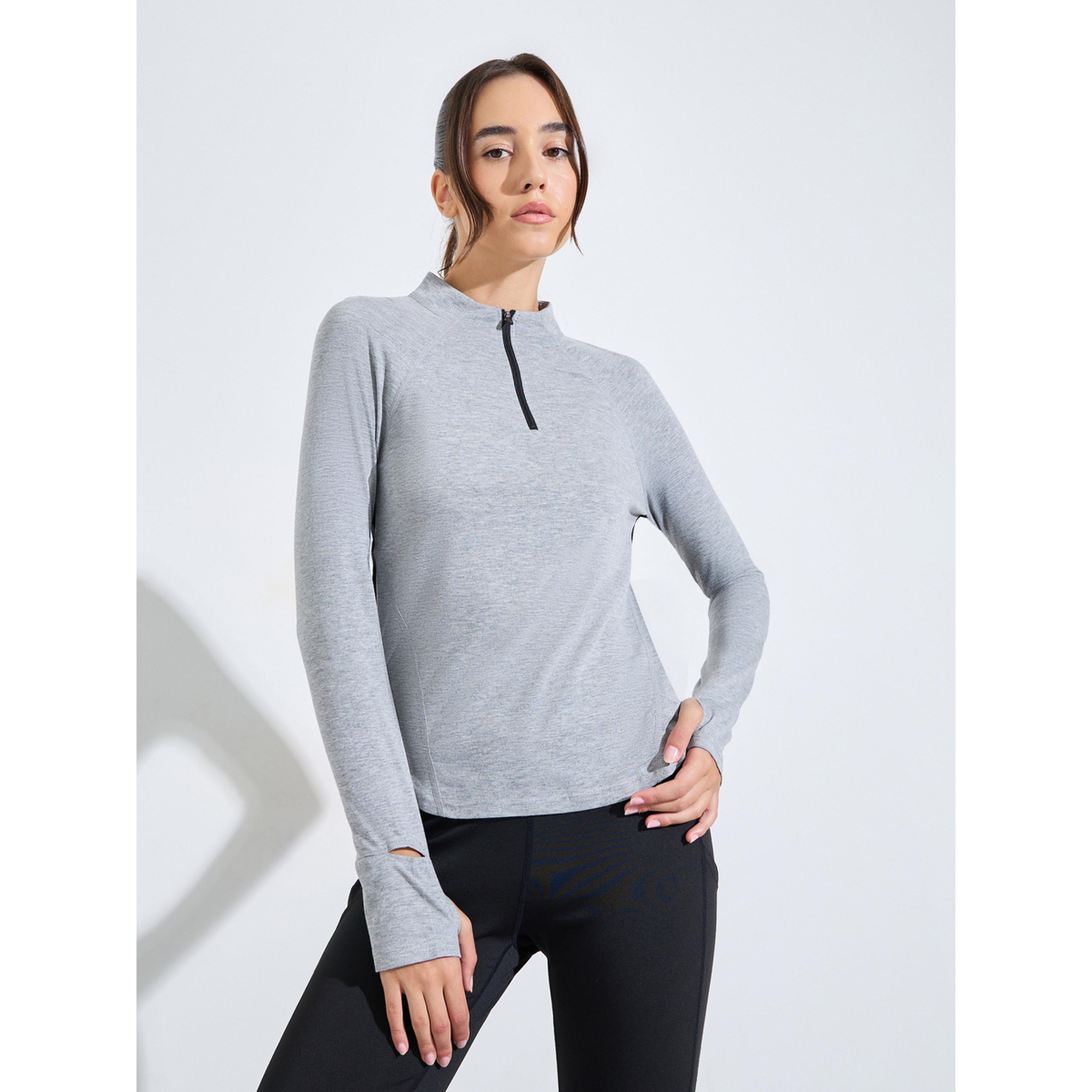 Styli Grey Logo Melange Back Breathable Panel Long Sleeve Top-sports-women-clothing-tshirtsandvests-image-1