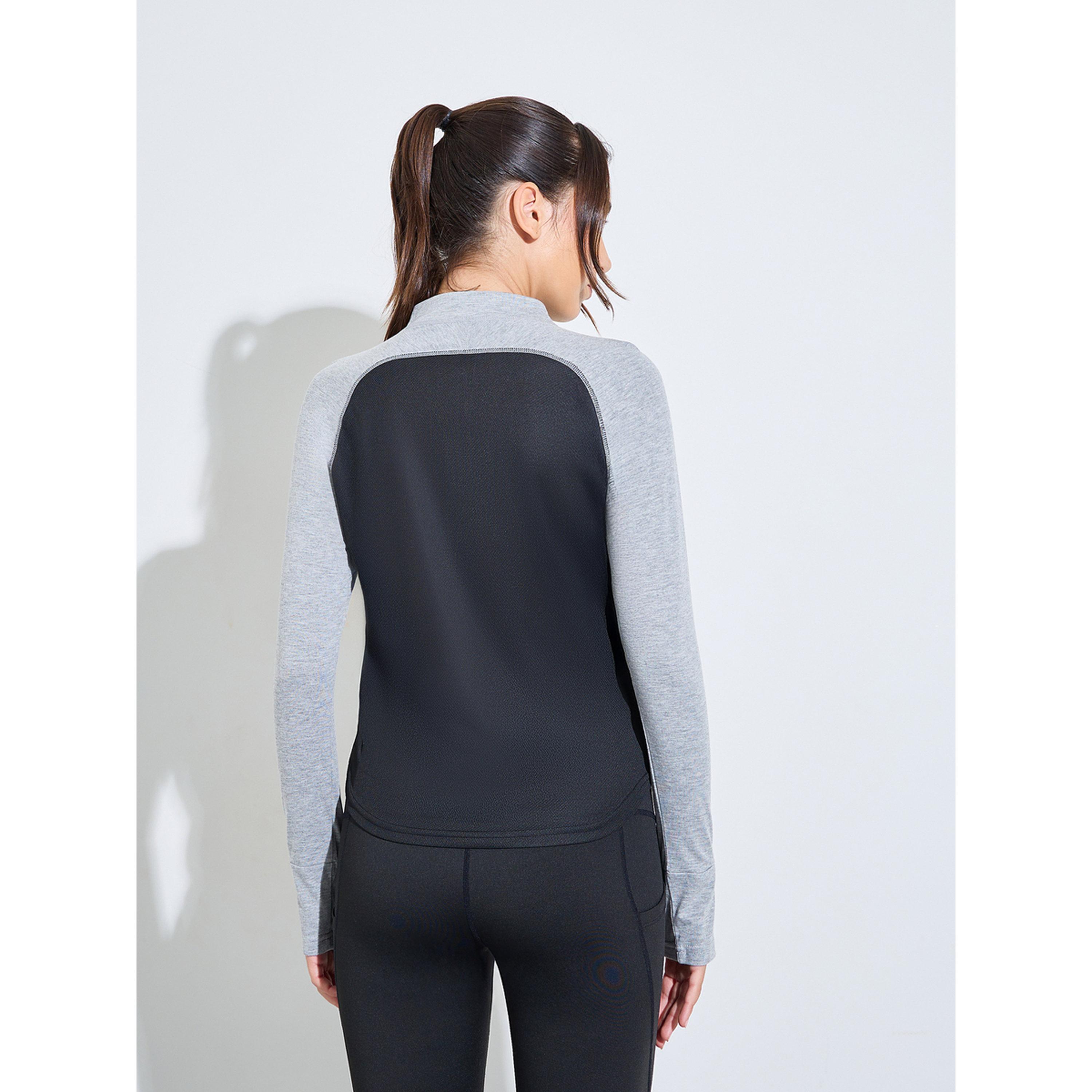 Styli Grey Logo Melange Back Breathable Panel Long Sleeve Top-sports-women-clothing-tshirtsandvests-image-3