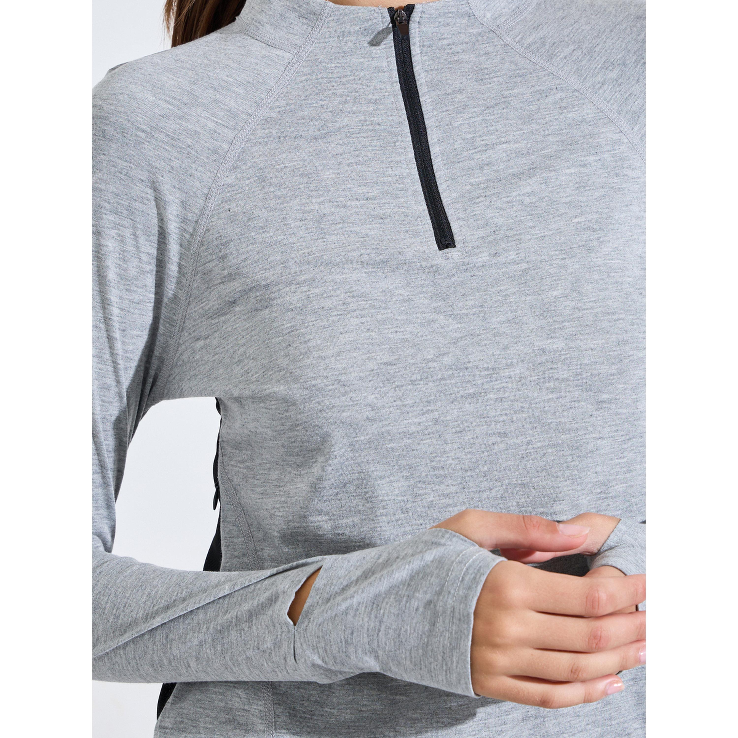 Styli Grey Logo Melange Back Breathable Panel Long Sleeve Top-sports-women-clothing-tshirtsandvests-image-5
