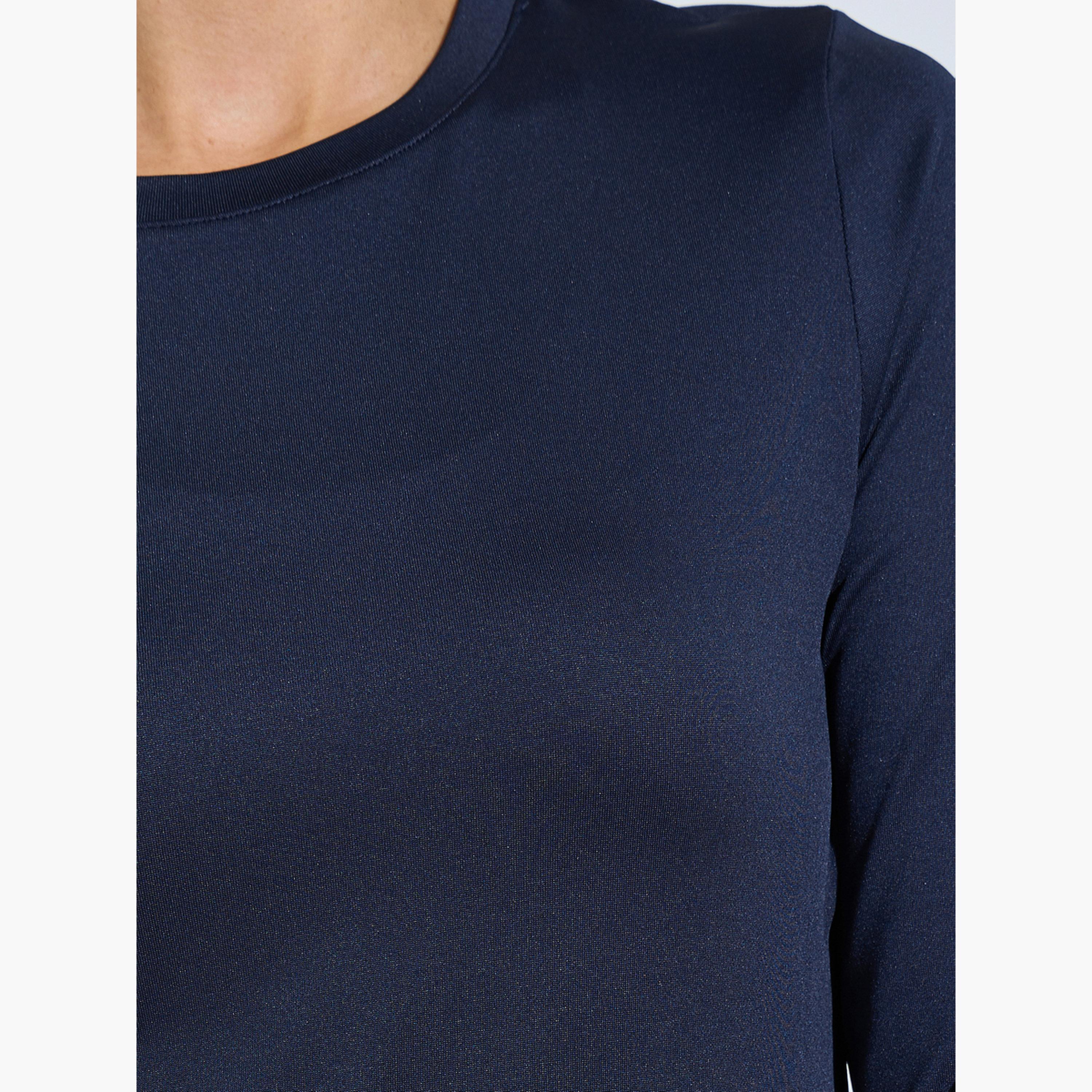 ستايلي - بلوزة بأكمام طويلة مزينة بشعار باللون الأزرق الداكن-sports-women-clothing-tshirtsandvests-image-6