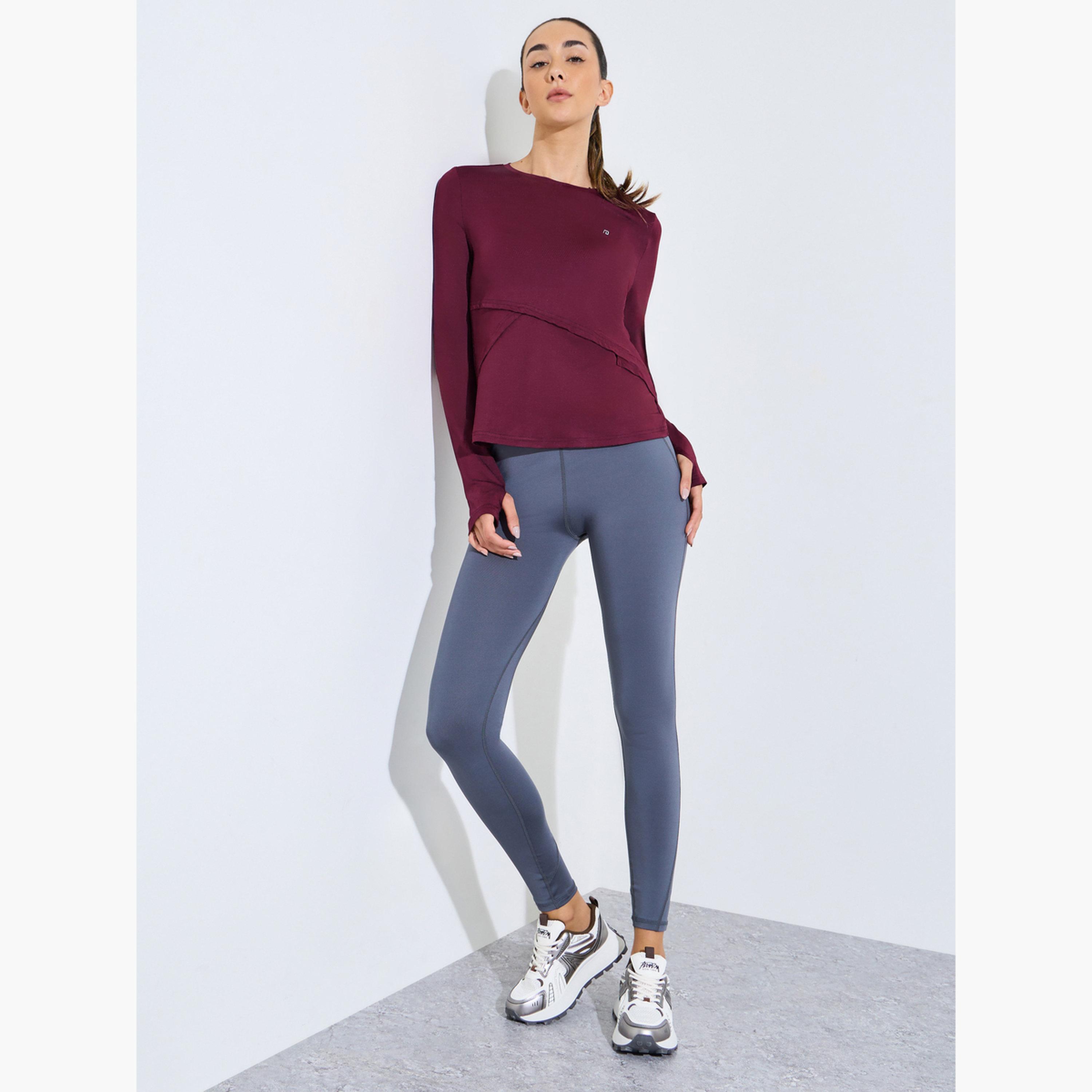 Styli Burgundy Logo Back Reflective Detail Asymmetric Hem Top-sports-women-clothing-tshirtsandvests-image-2