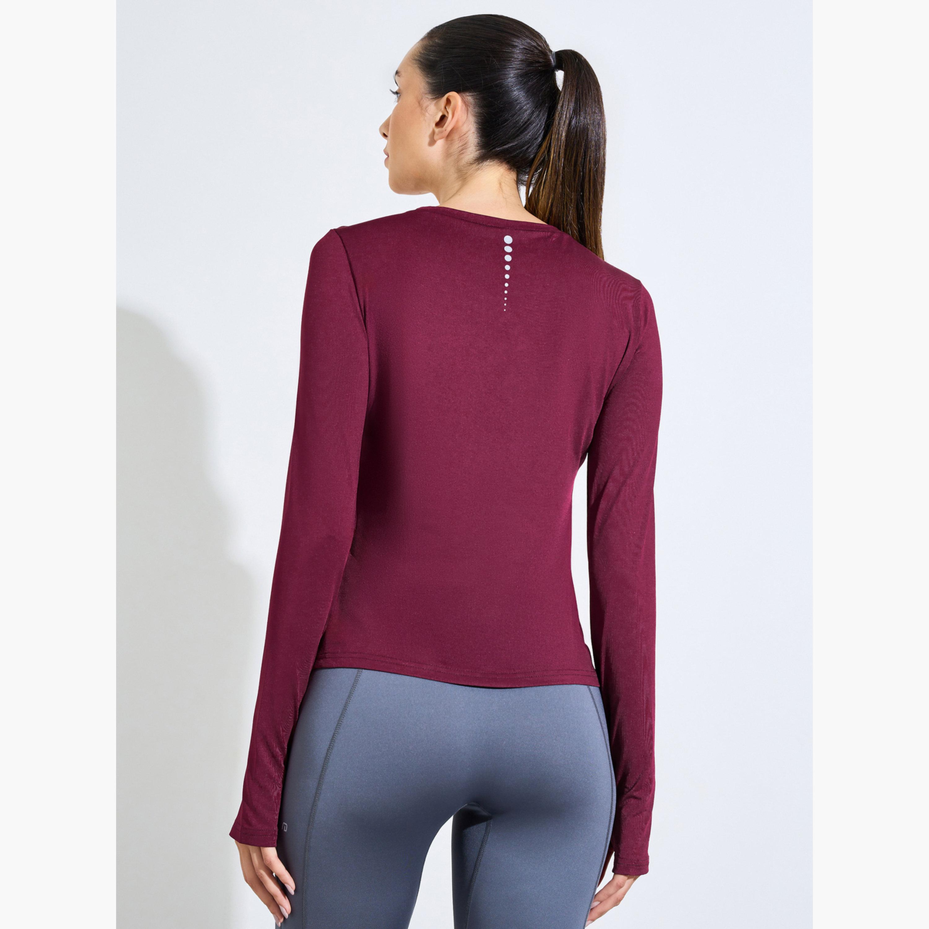 Styli Burgundy Logo Back Reflective Detail Asymmetric Hem Top-sports-women-clothing-tshirtsandvests-image-3