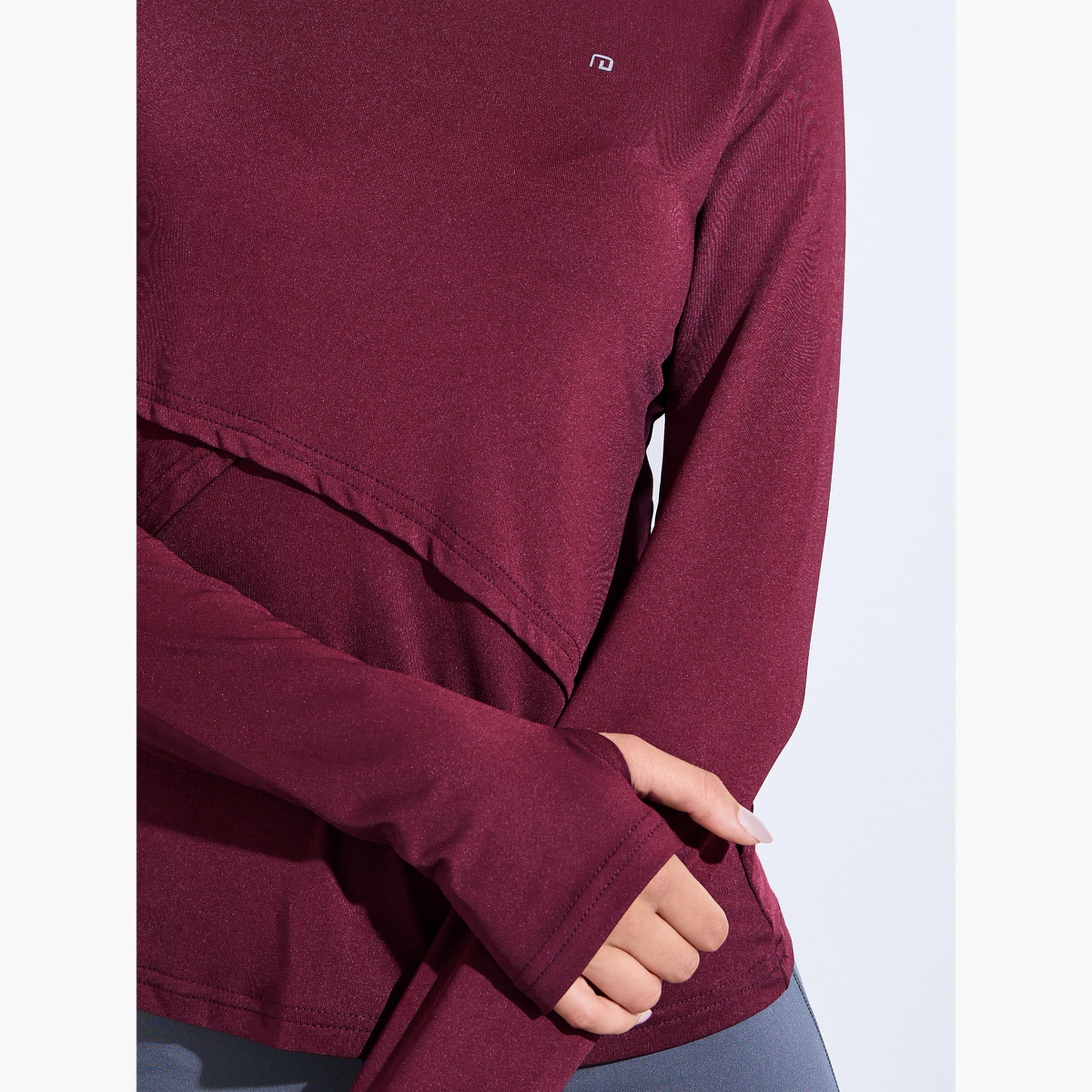 Styli Burgundy Logo Back Reflective Detail Asymmetric Hem Top-sports-women-clothing-tshirtsandvests-image-4